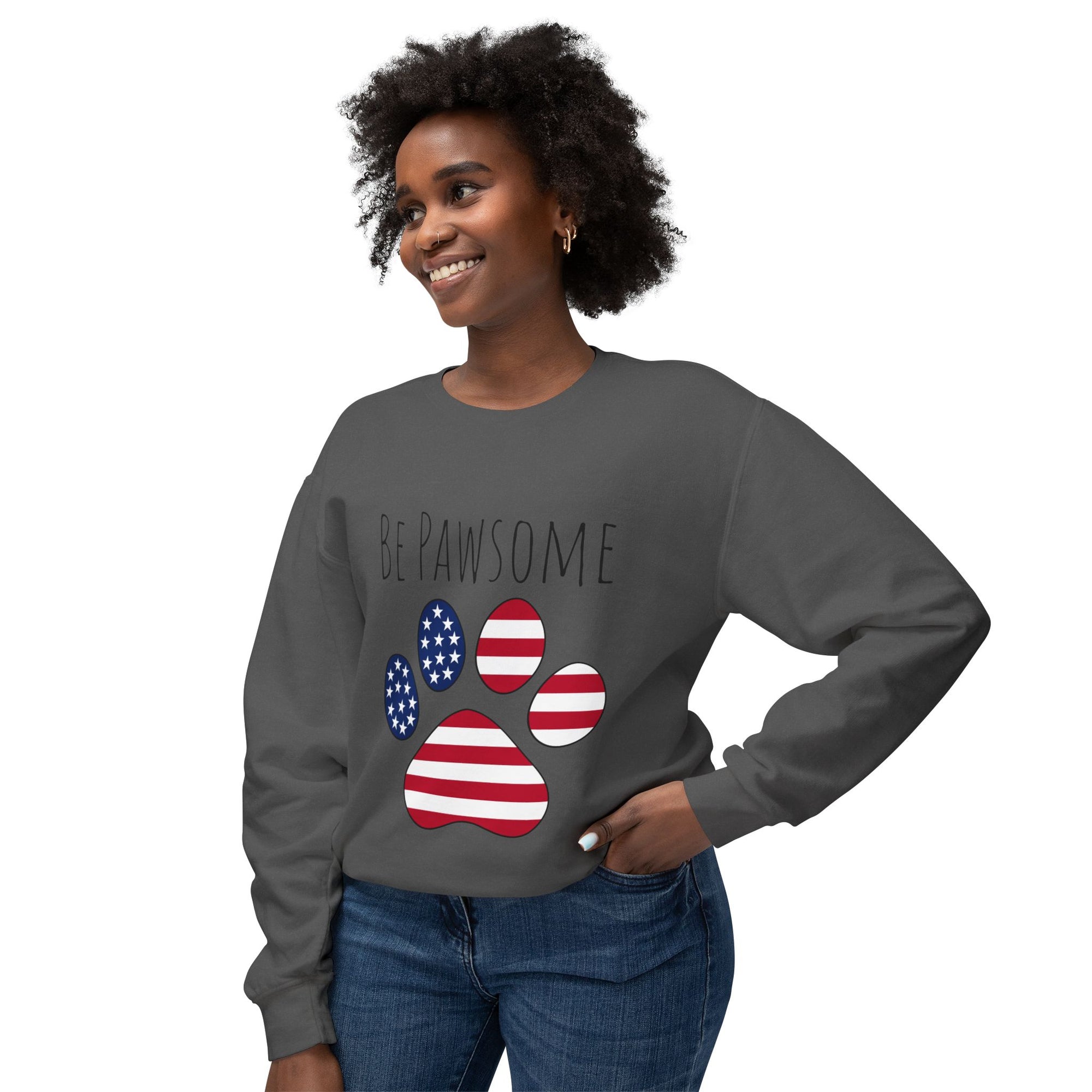 Dog Print Sweatshirt - Be Pawsome Lightweight Crewneck