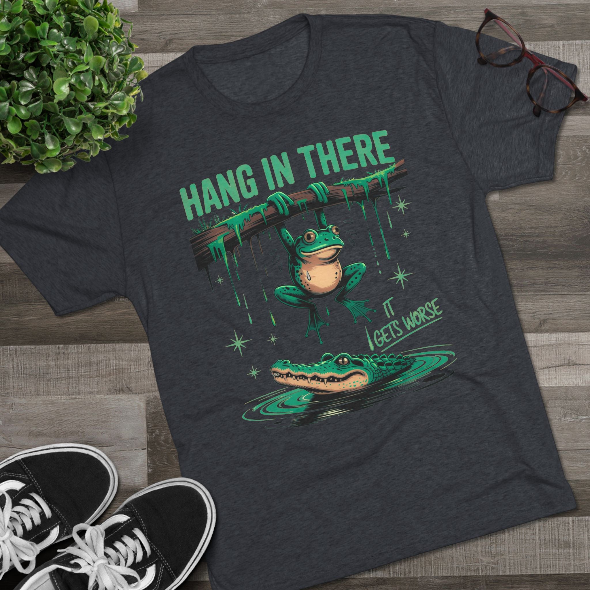Hang In There Frog Unisex Tri-Blend Crew Tee, Funny Tee, Gift for Frog Lovers, Relaxed Fit T-Shirt