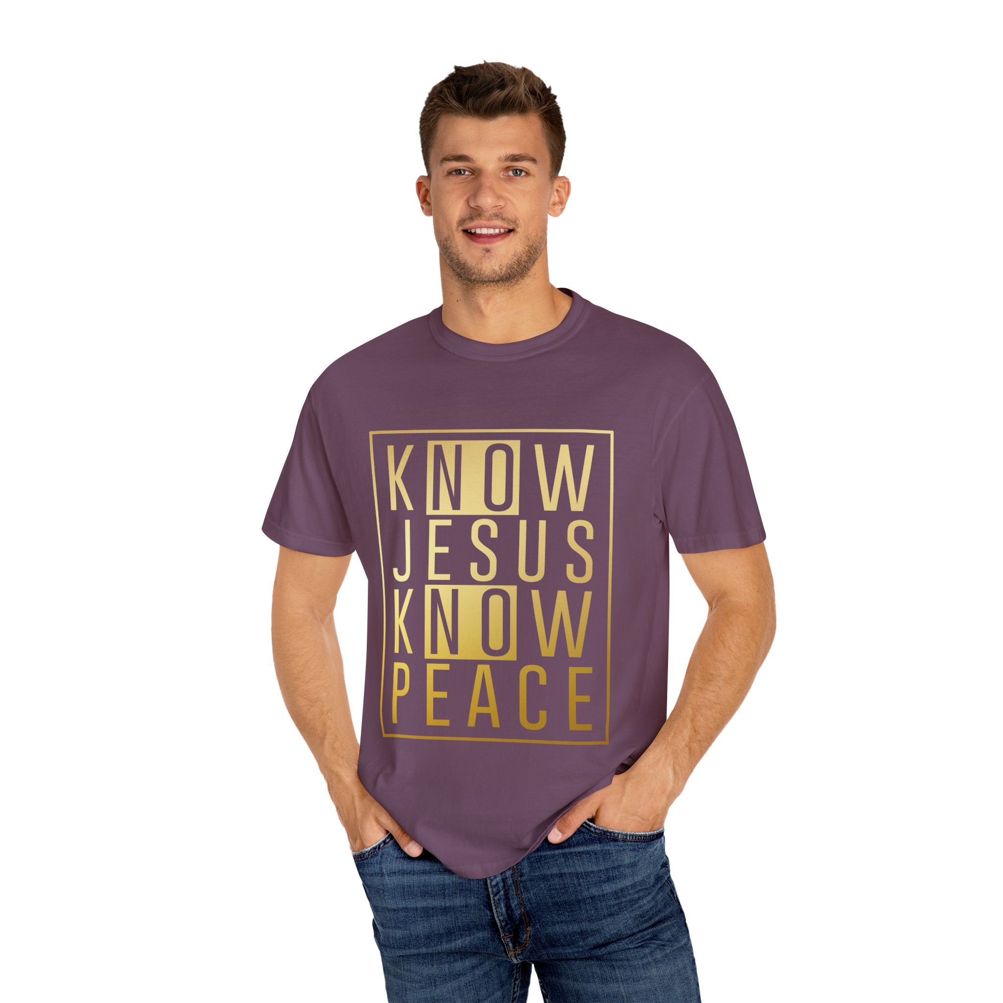 Know Jesus, Know Peace Unisex Garment-Dyed T-shirt | Inspirational Apparel for Faith, Church Events, Gifts, Casual Wear, Summer Outfits