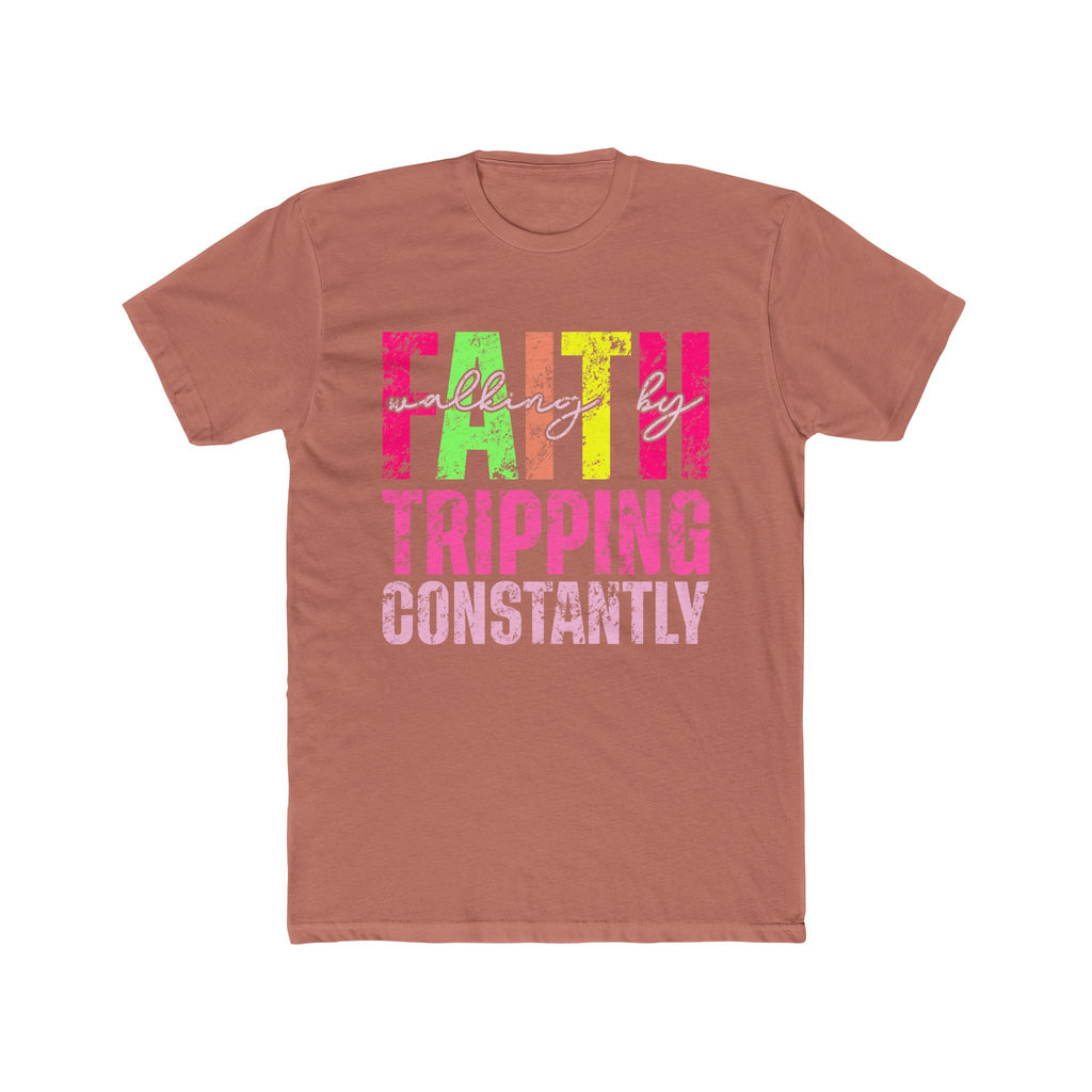 Christian Tee - Funny Bright Colorful Walking by Faith Unisex Cotton Crew Tee