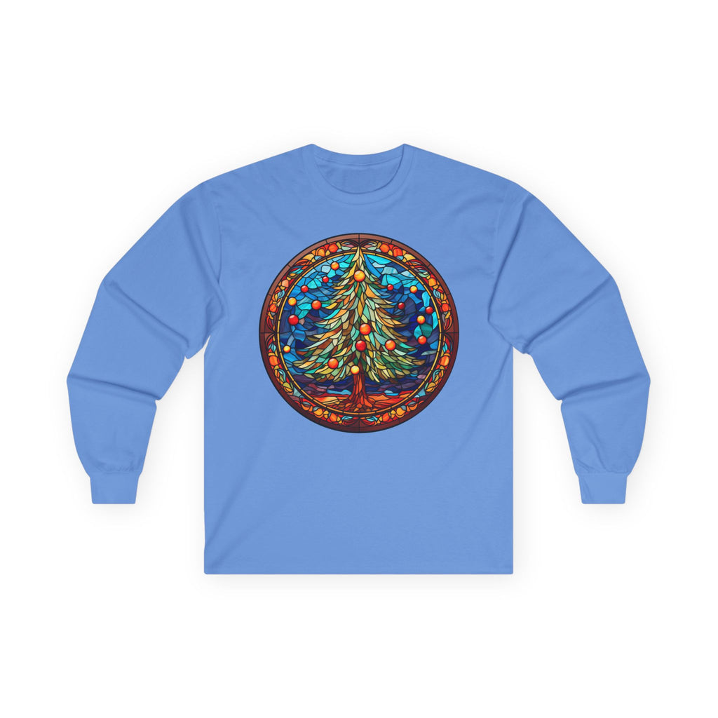 Long Sleeve Tee Stained Glass Christmas Tree Design