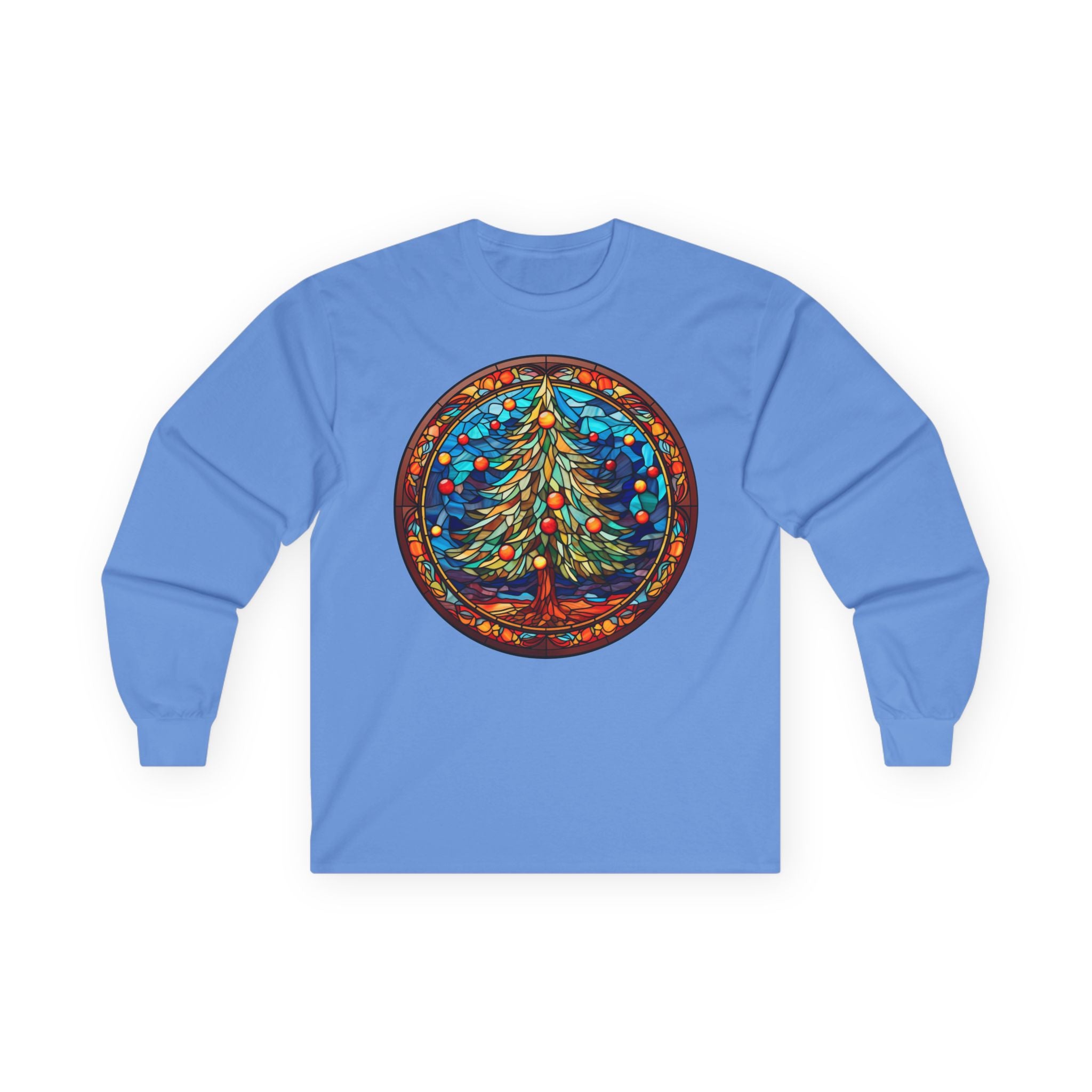 Long Sleeve Tee Stained Glass Christmas Tree Design