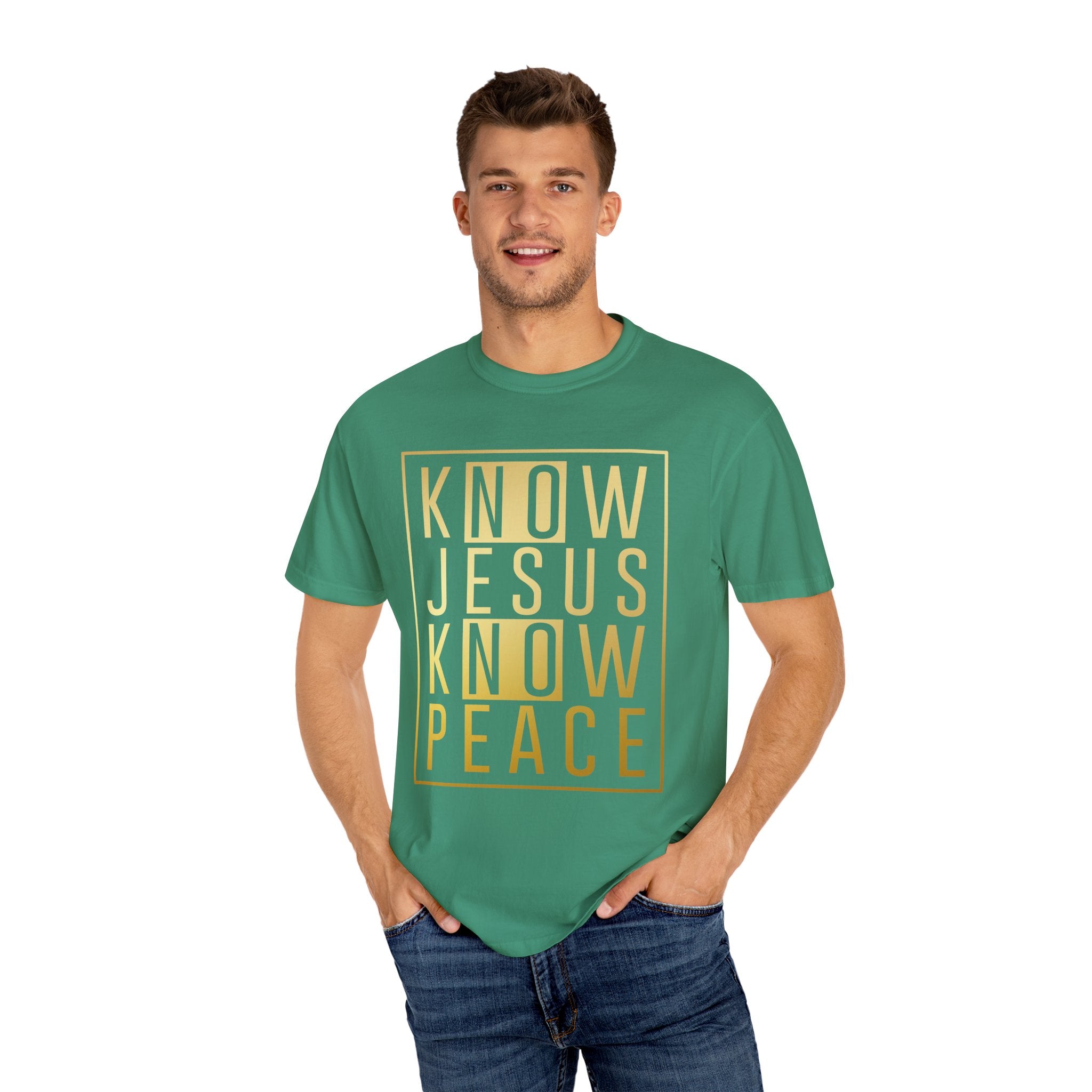 Know Jesus, Know Peace Unisex Garment-Dyed T-shirt | Inspirational Apparel for Faith, Church Events, Gifts, Casual Wear, Summer Outfits