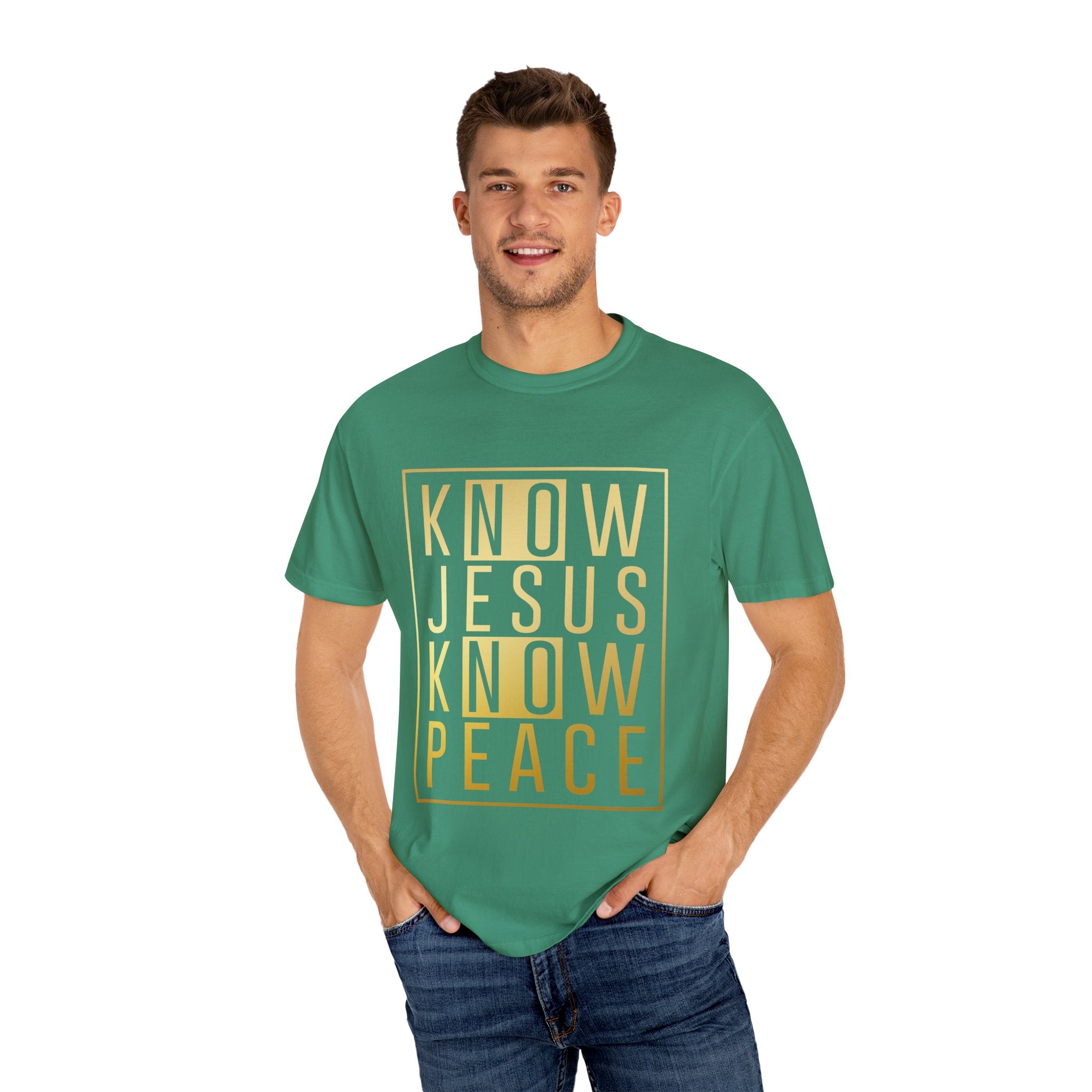 Know Jesus, Know Peace Unisex Garment-Dyed T-shirt | Inspirational Apparel for Faith, Church Events, Gifts, Casual Wear, Summer Outfits