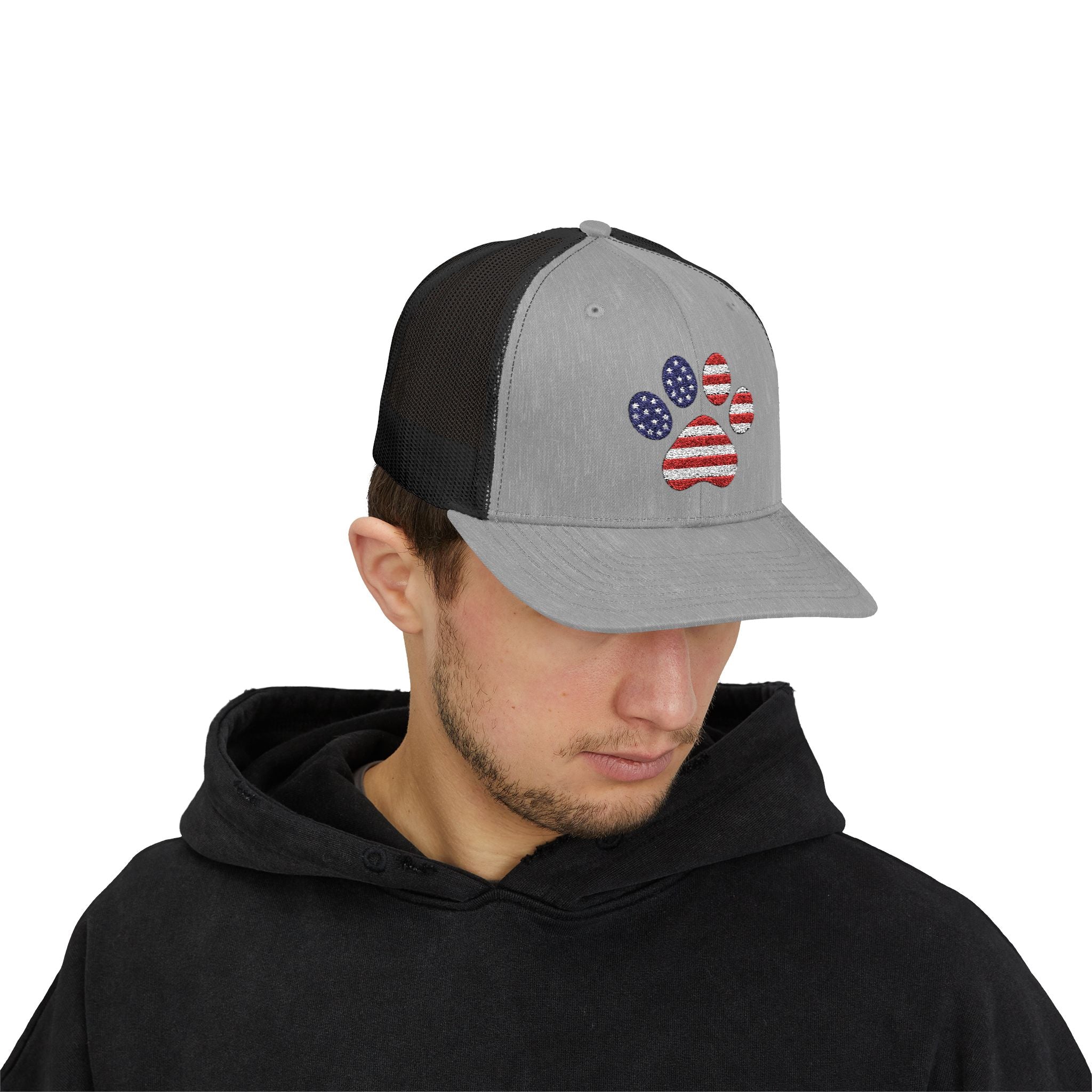 Trucker Cap American Flag Paw Print