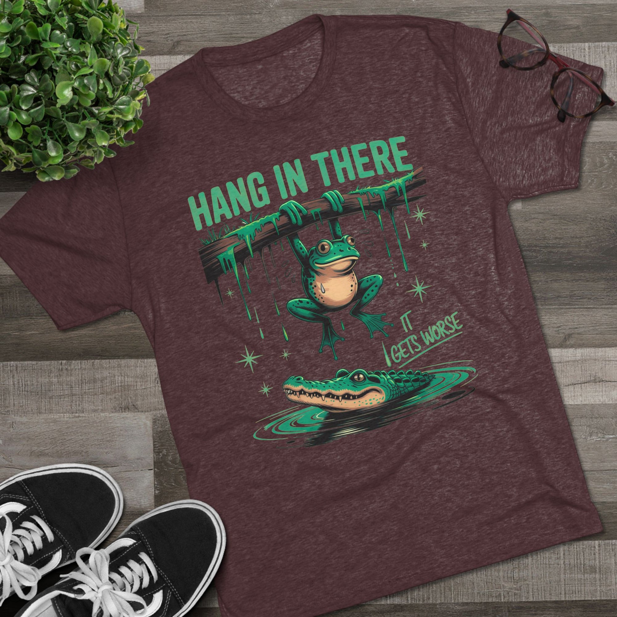 Hang In There Frog Unisex Tri-Blend Crew Tee, Funny Tee, Gift for Frog Lovers, Relaxed Fit T-Shirt