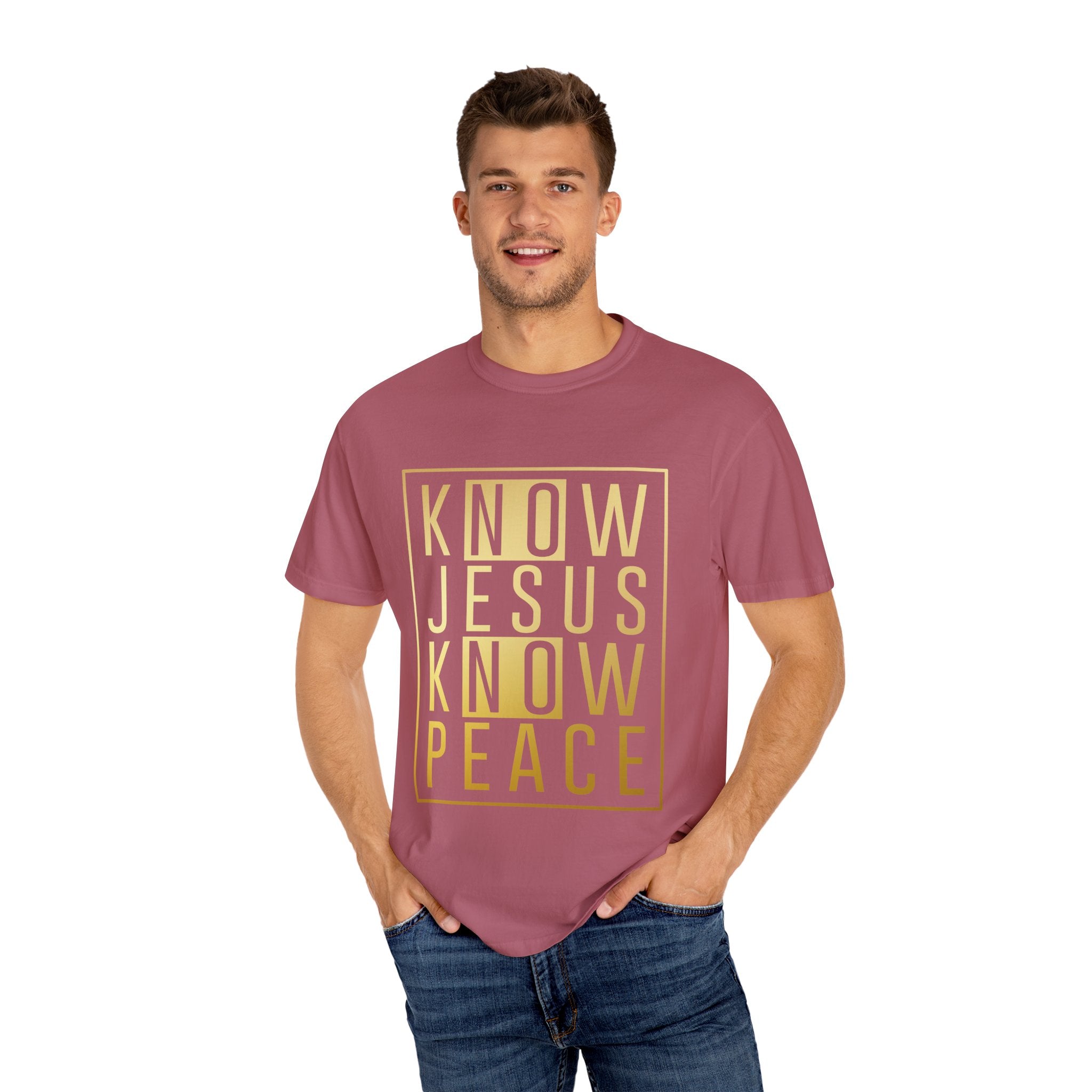 Know Jesus, Know Peace Unisex Garment-Dyed T-shirt | Inspirational Apparel for Faith, Church Events, Gifts, Casual Wear, Summer Outfits