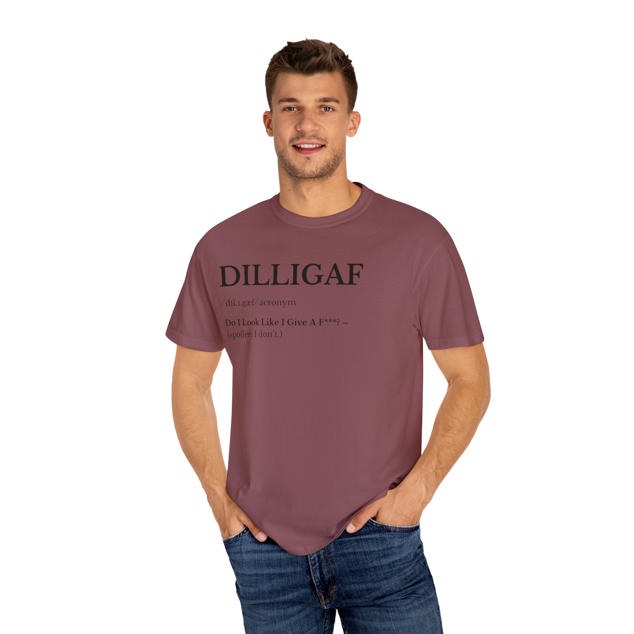 DILLIGAF Unisex Garment-Dyed T-Shirt, Casual Cool Tee, Unique Gift, Everyday Wear, Relaxed Vibe, Humor Shirt
