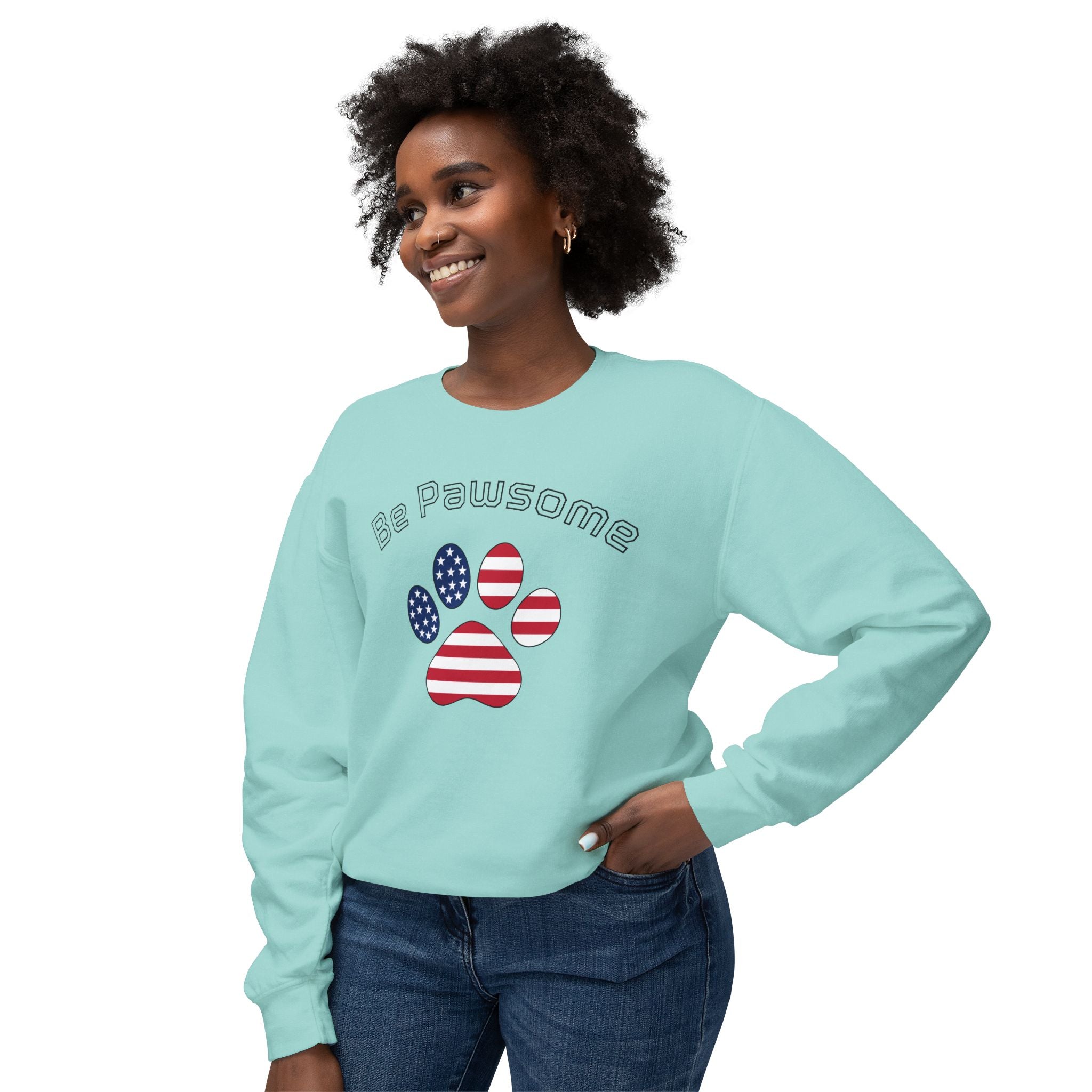 Dog Print Sweatshirt - Be Pawsome Lightweight Crewneck