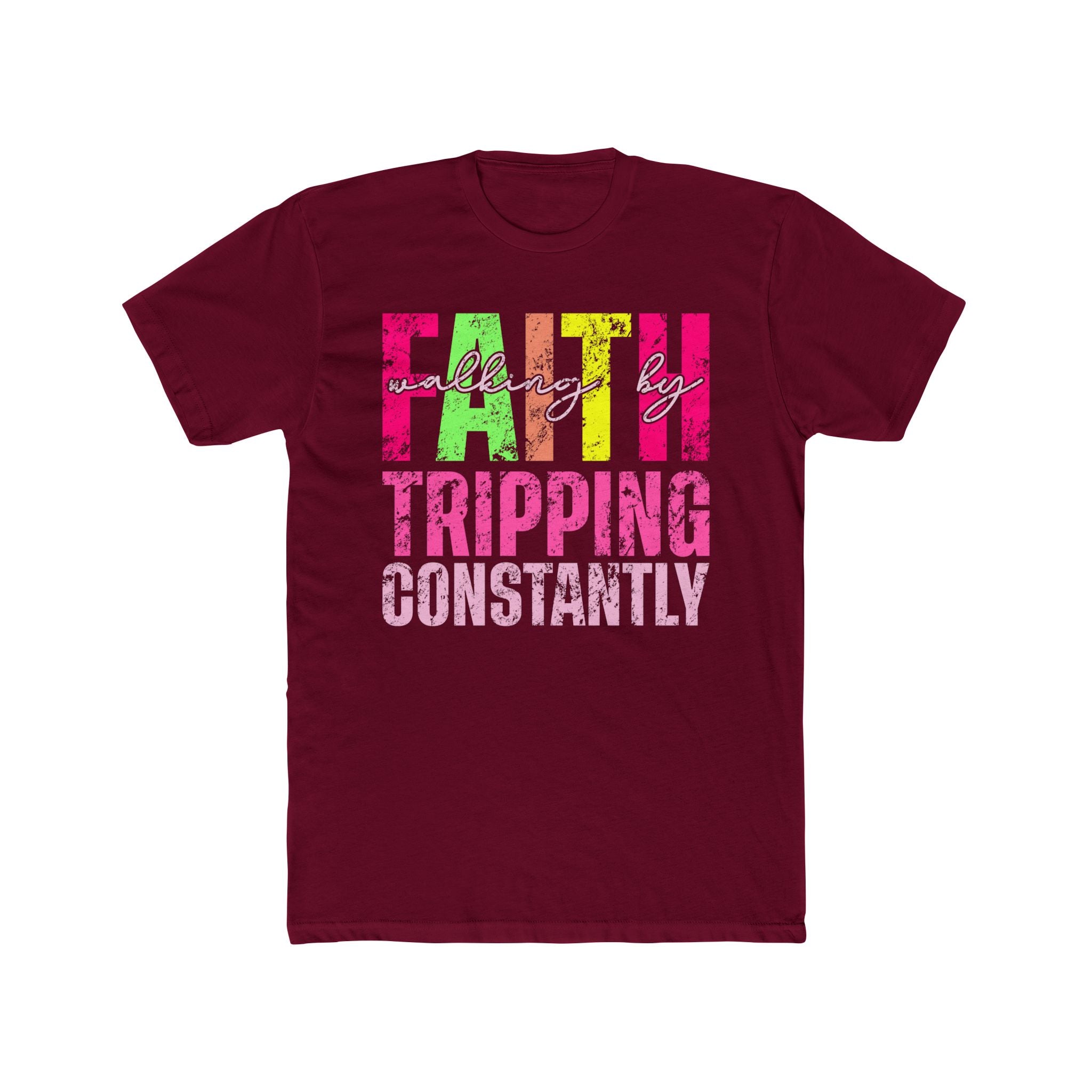 Christian Tee - Funny Bright Colorful Walking by Faith Unisex Cotton Crew Tee