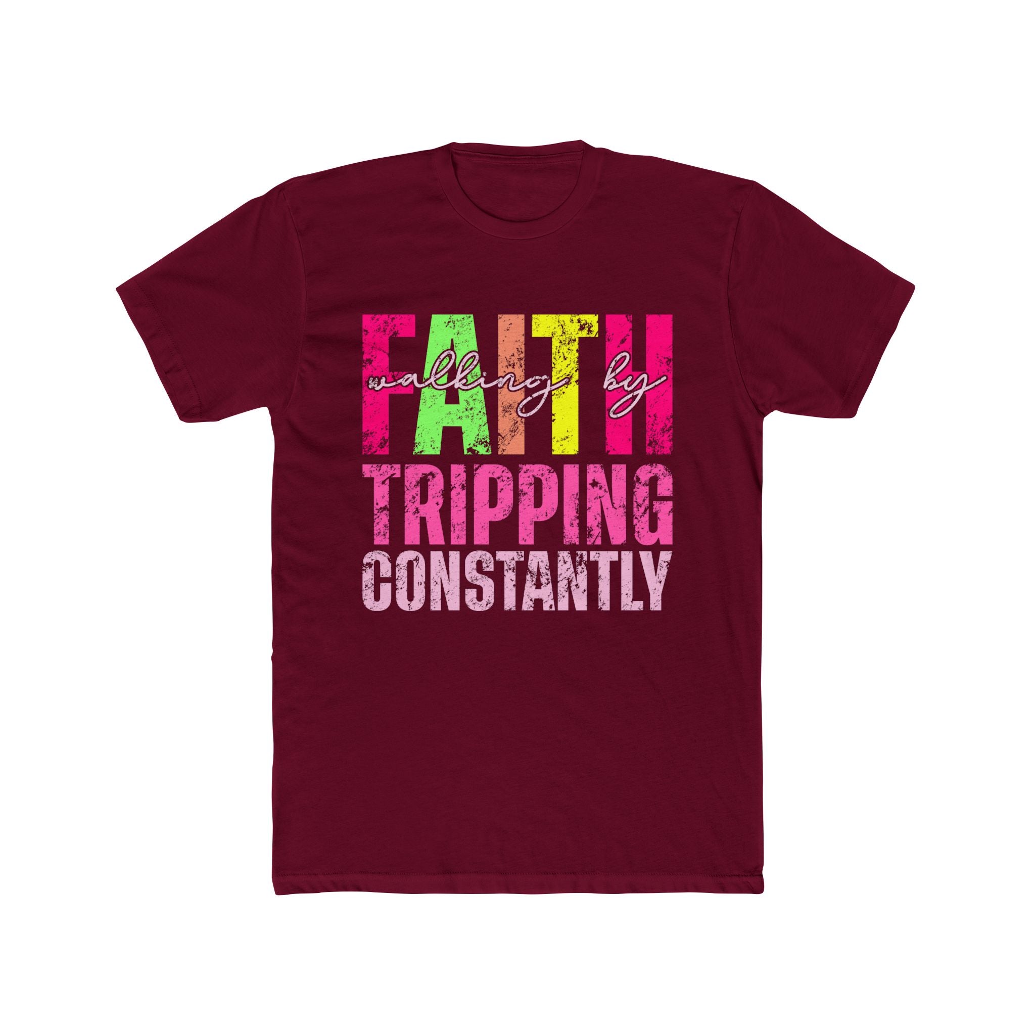 Christian Tee - Funny Bright Colorful Walking by Faith Unisex Cotton Crew Tee
