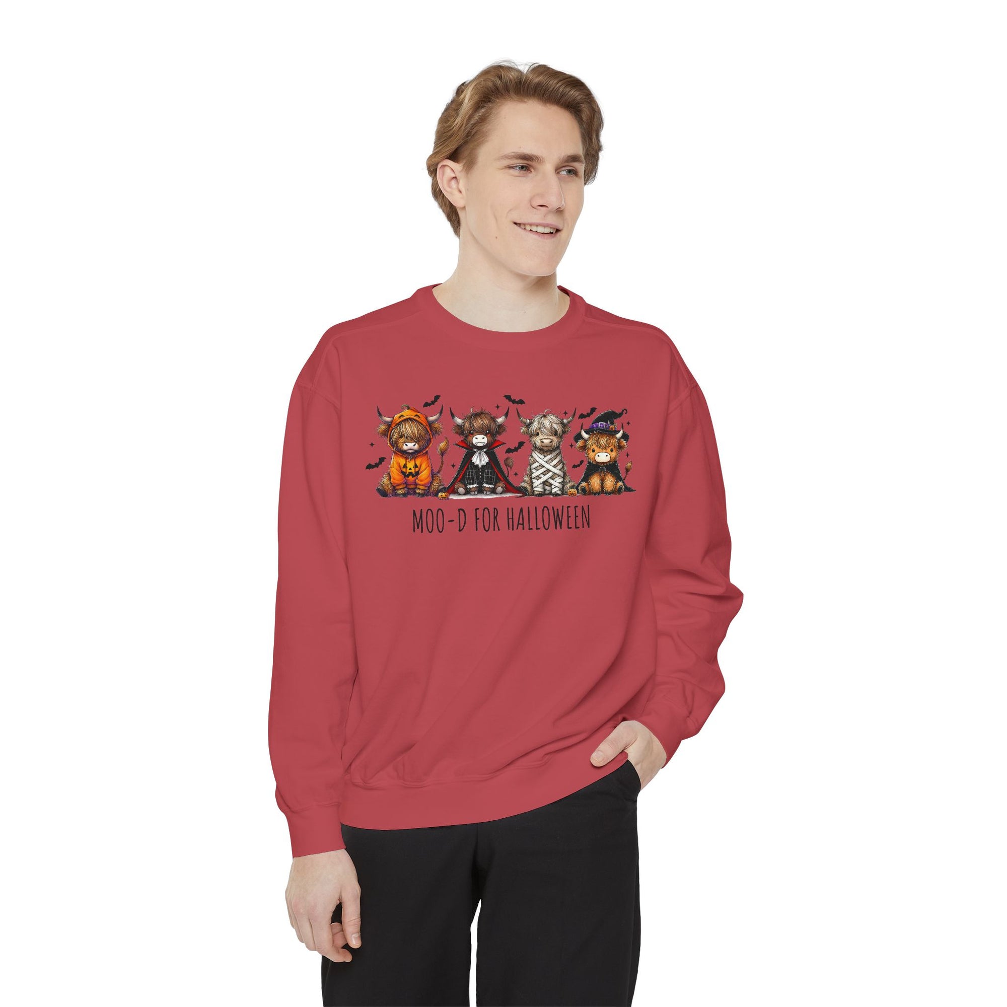 Halloween-Themed Garment-Dyed Unisex Sweatshirt, Cozy Fall Fashion, Cute Pet Designs, Perfect for Halloween Parties, Gift Idea