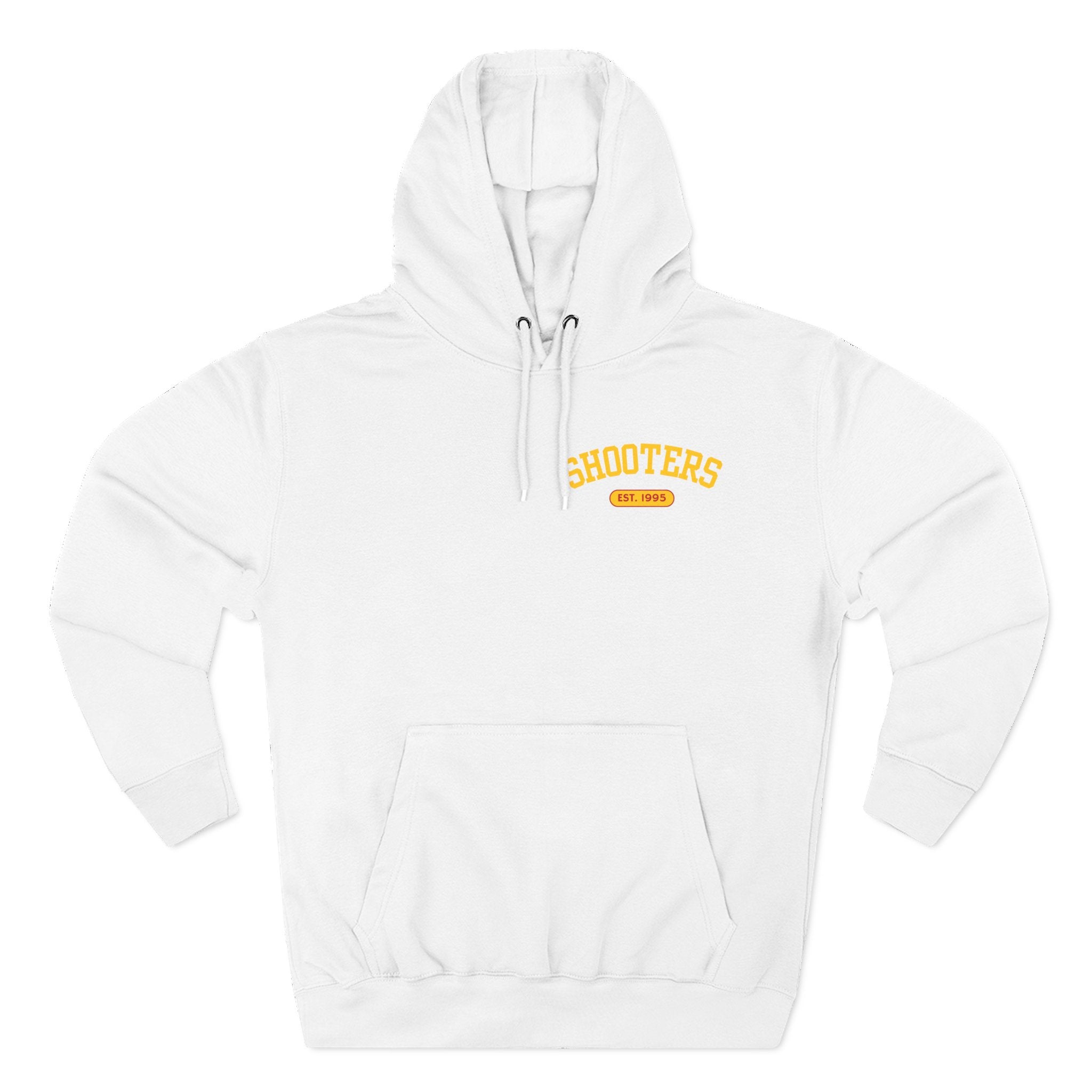 Shooter's Three-Panel Fleece Hoodie, Cozy Sweatshirt, Casual Streetwear, Unique Gift, Holiday Apparel, Stylish Layering