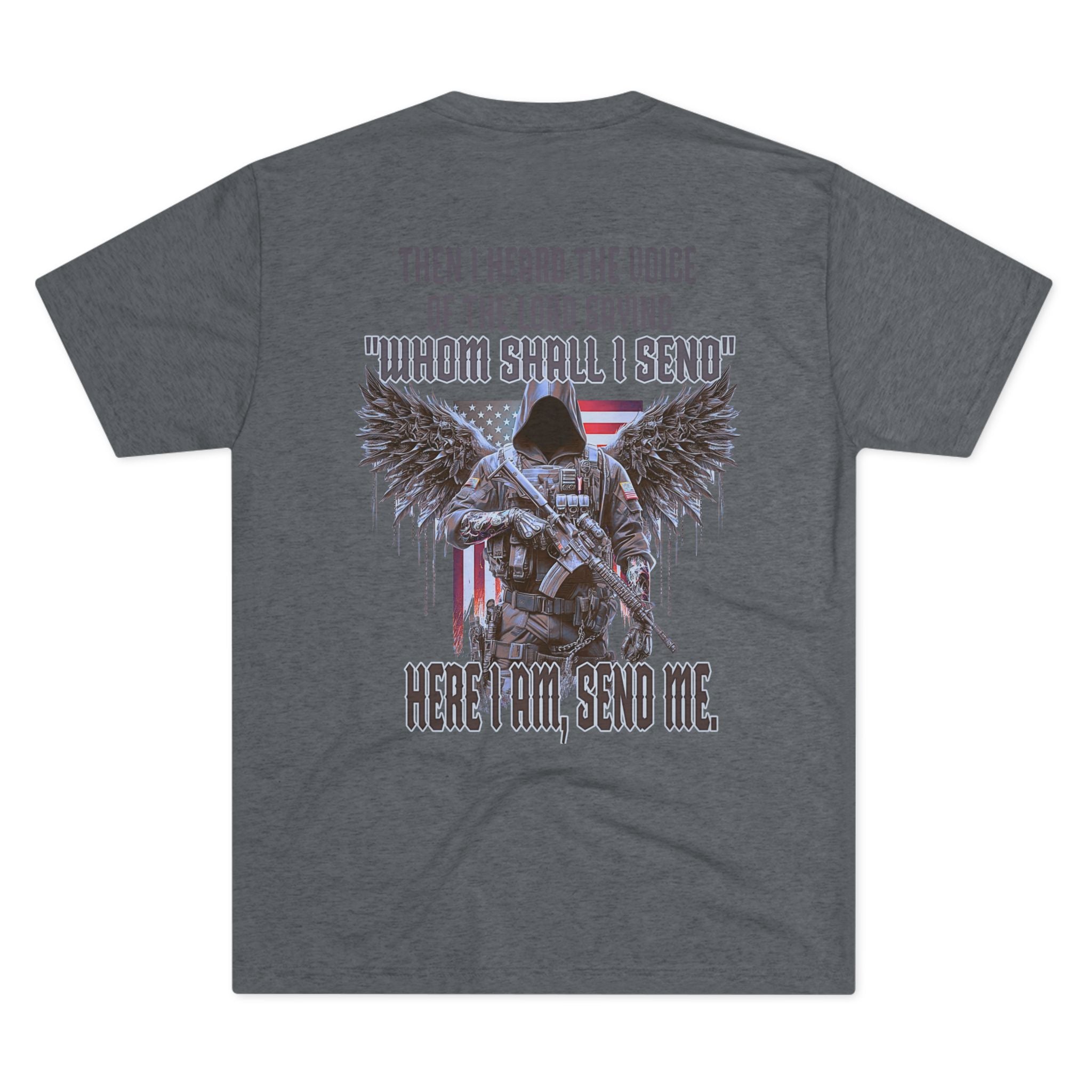 Isaiah 6:8 Inspirational Crew Tee, Christian Faith Shirt, Unisex Tri-Blend T-Shirt, Military Themed Tee, Spiritual Gifts for Men and Women