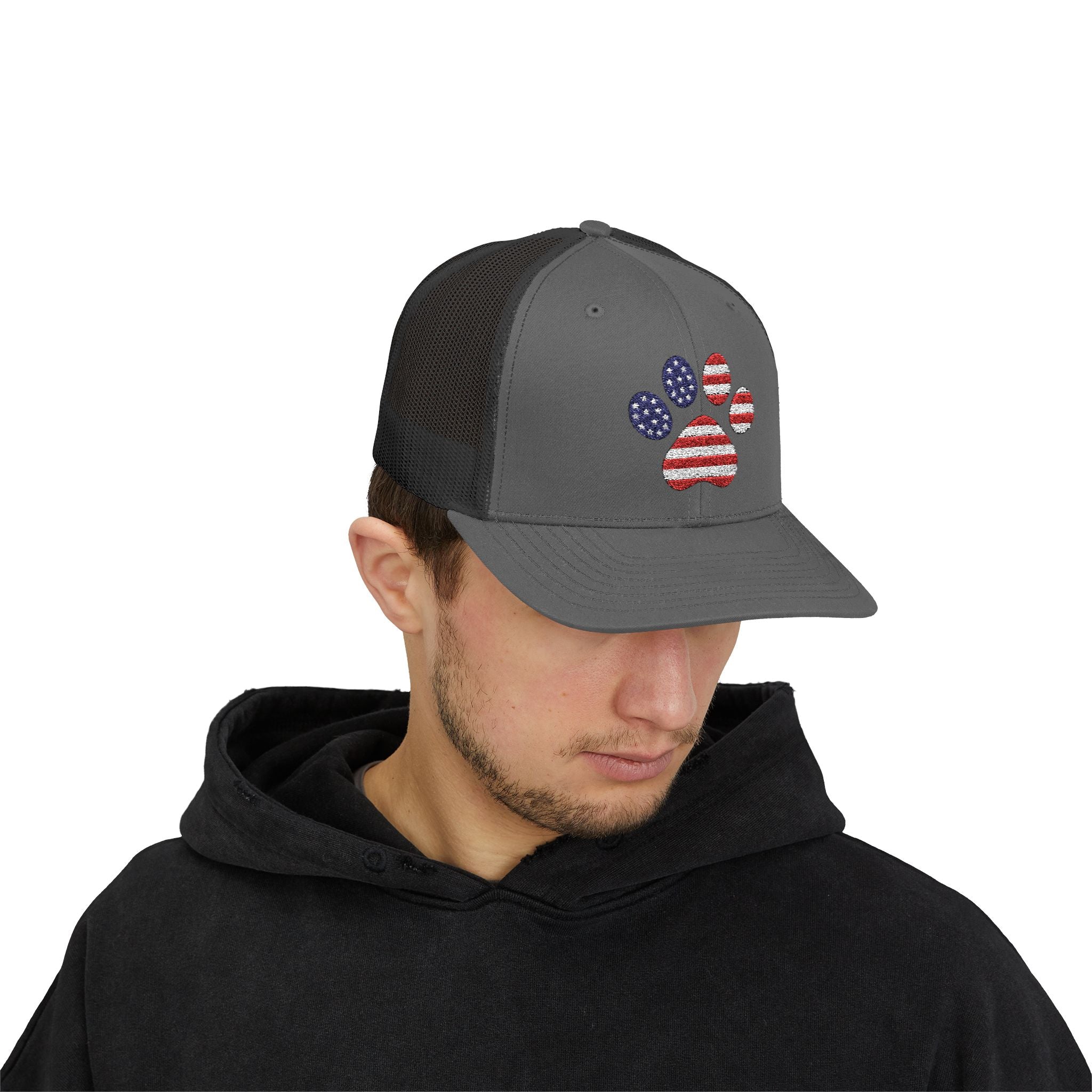 Trucker Cap American Flag Paw Print
