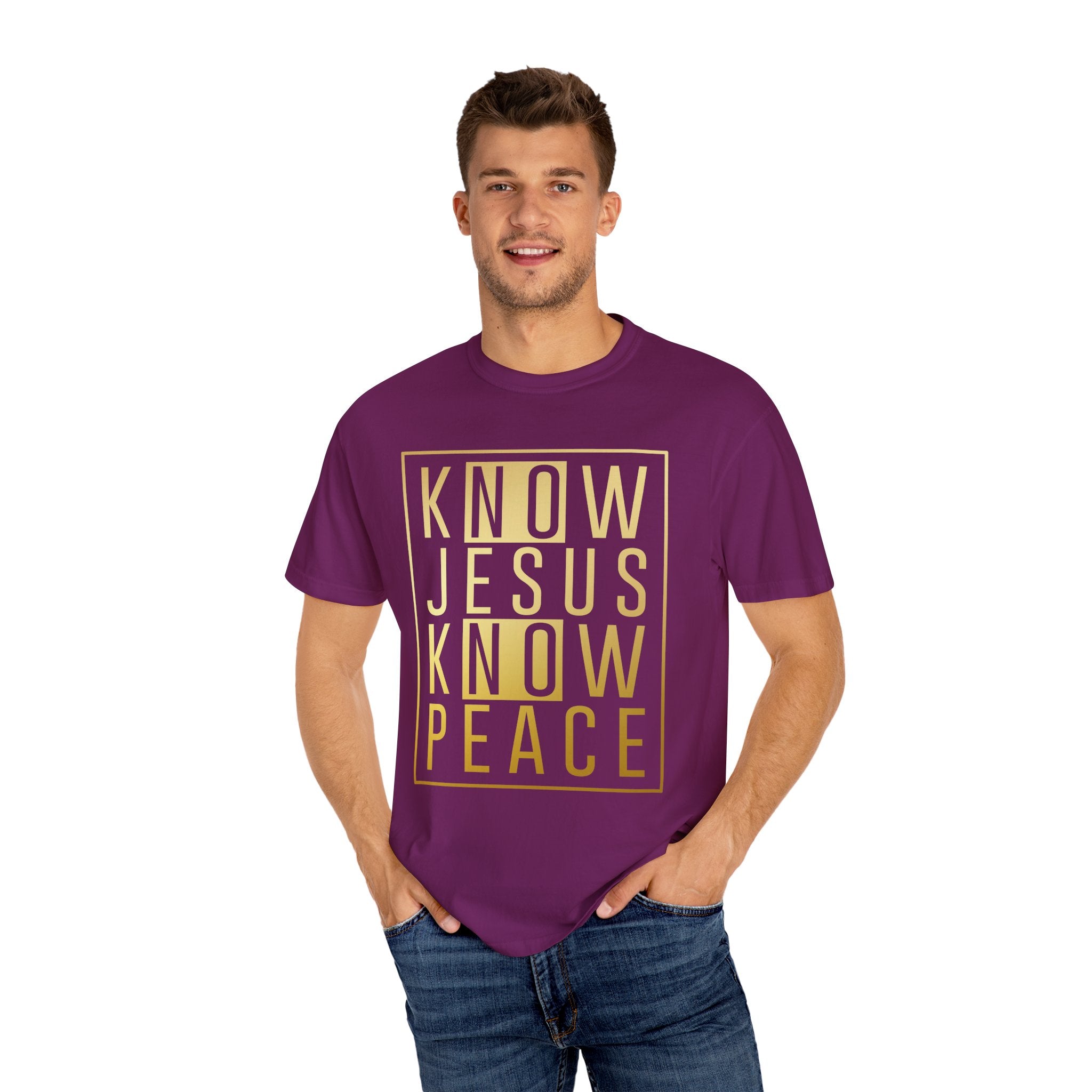 Know Jesus, Know Peace Unisex Garment-Dyed T-shirt | Inspirational Apparel for Faith, Church Events, Gifts, Casual Wear, Summer Outfits