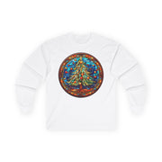 Long Sleeve Tee Stained Glass Christmas Tree Design