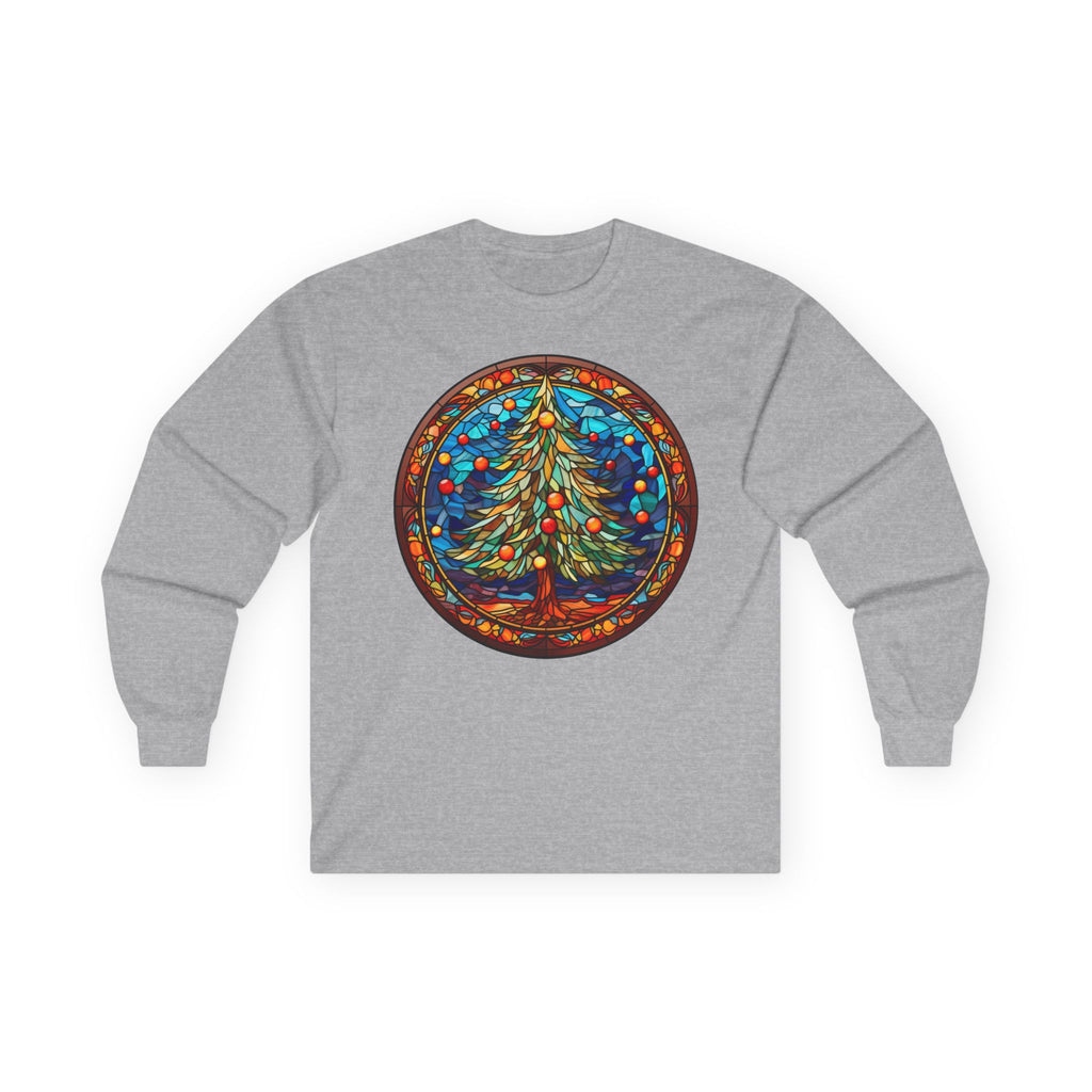 Long Sleeve Tee Stained Glass Christmas Tree Design