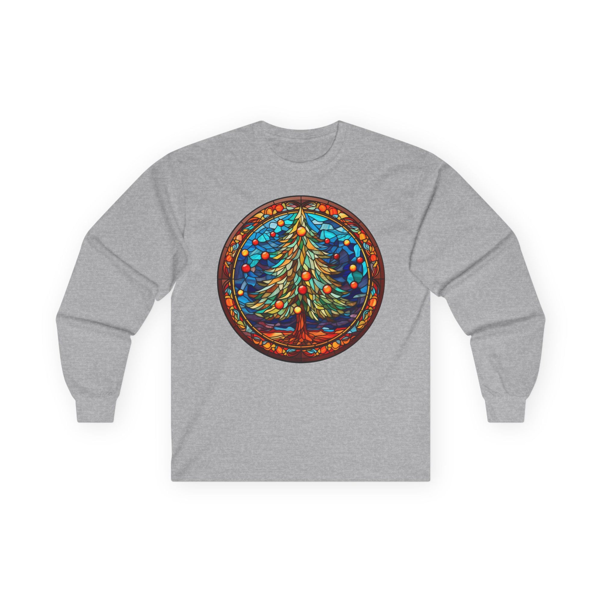 Long Sleeve Tee Stained Glass Christmas Tree Design
