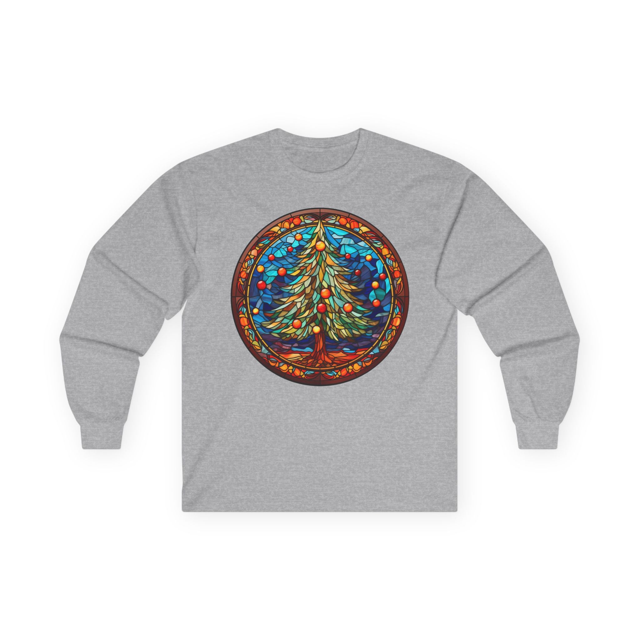 Long Sleeve Tee Stained Glass Christmas Tree Design