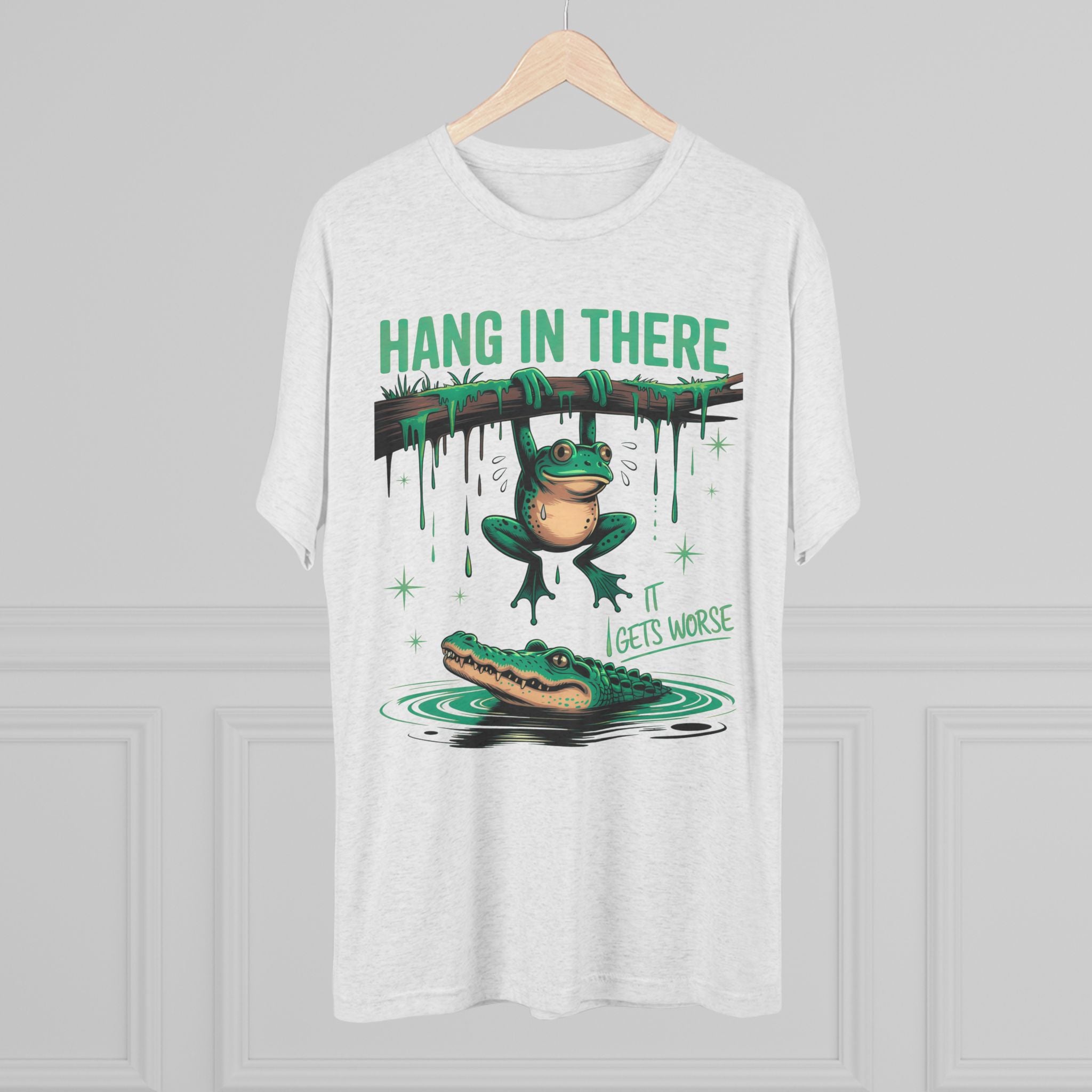 Hang In There Frog Unisex Tri-Blend Crew Tee, Funny Tee, Gift for Frog Lovers, Relaxed Fit T-Shirt