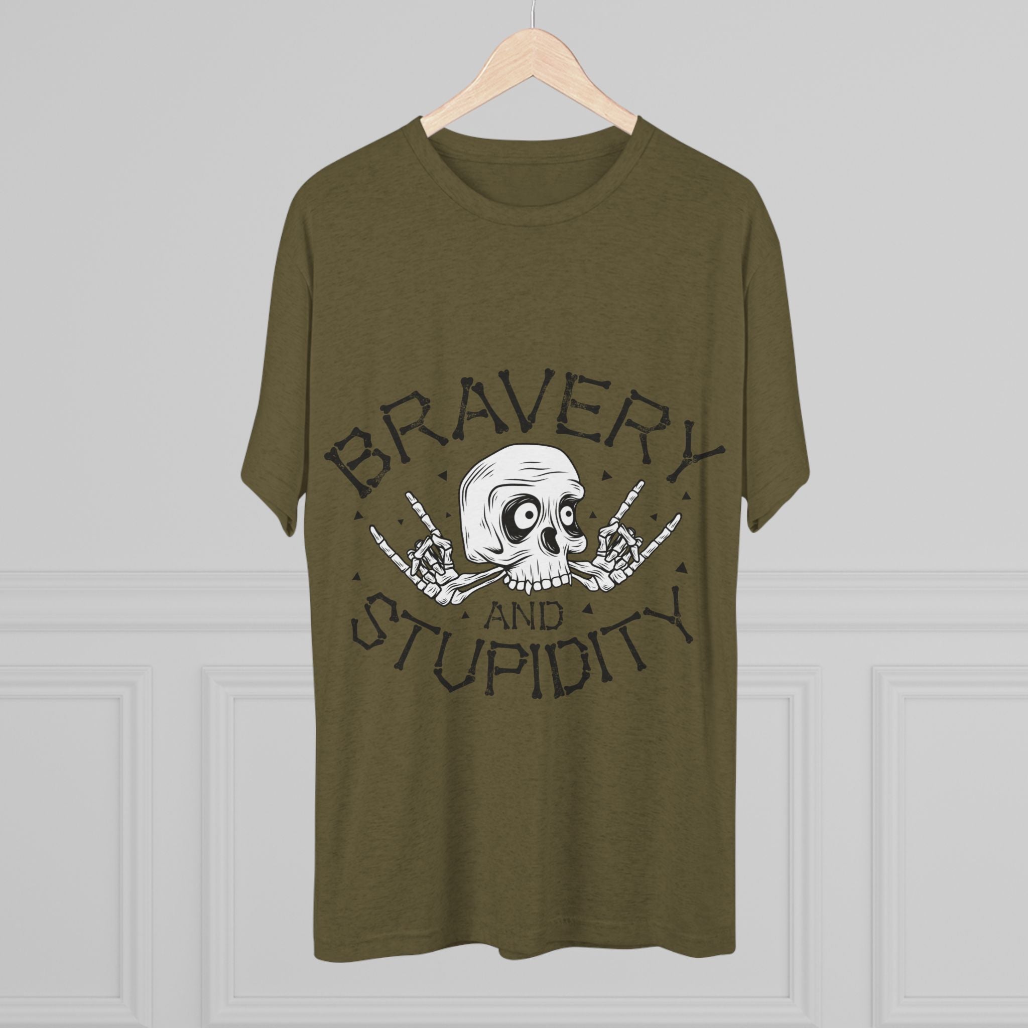 Skull Graphic Crew Tee - Bravery and Stupidity, Unisex T-Shirt, Casual Wear, Gift for Rebels, Halloween Apparel