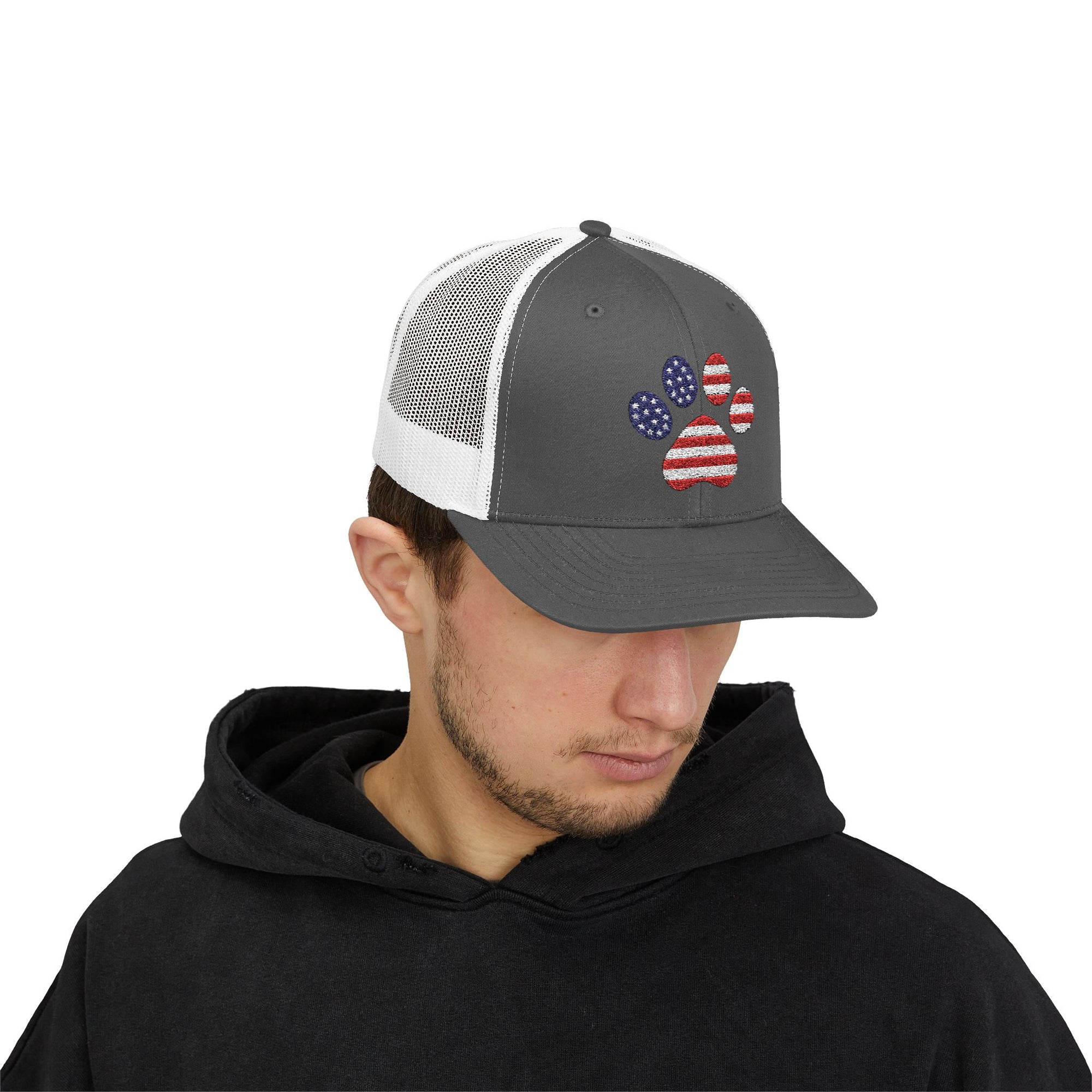 Trucker Cap American Flag Paw Print