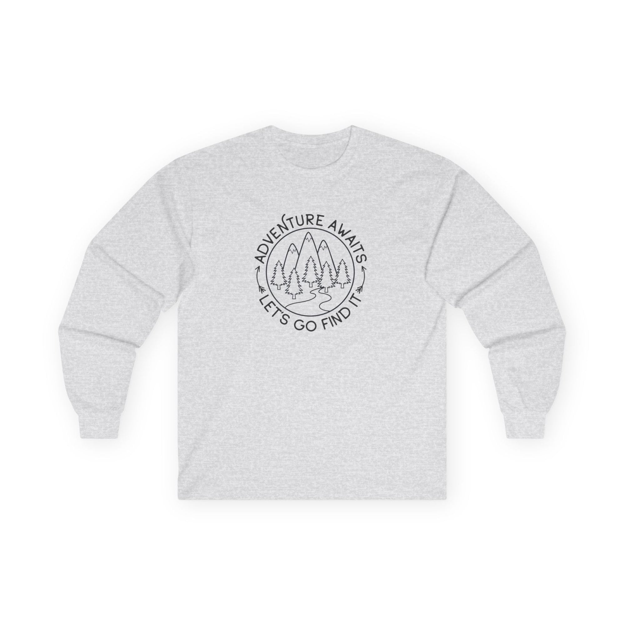 Adventure Awaits Unisex Long Sleeve Tee, Perfect for Outdoor Lovers, Travel Enthusiasts, Gifts, Hiking, Adventure Apparel