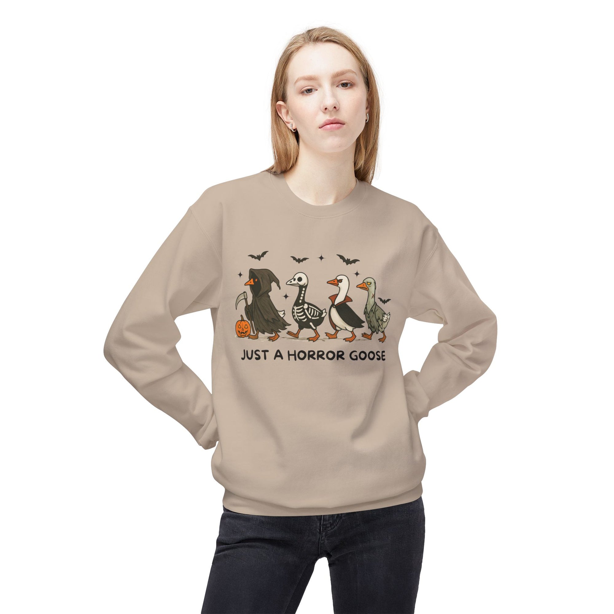Horror Goose Sweatshirt, Funny Halloween Crewneck, Unisex Fleece Sweatshirt, Cozy Gift for Goose Lovers, Spooky Fall Apparel
