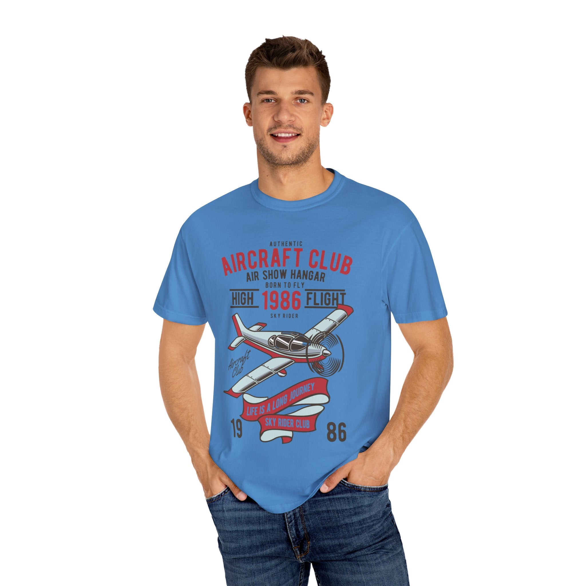 Vintage Aircraft Club T-Shirt | Unisex Garment-Dyed Tee, Aviation Lover Gift, Retro Airplane Shirt, Sky Rider Apparel, Air Show Fashion