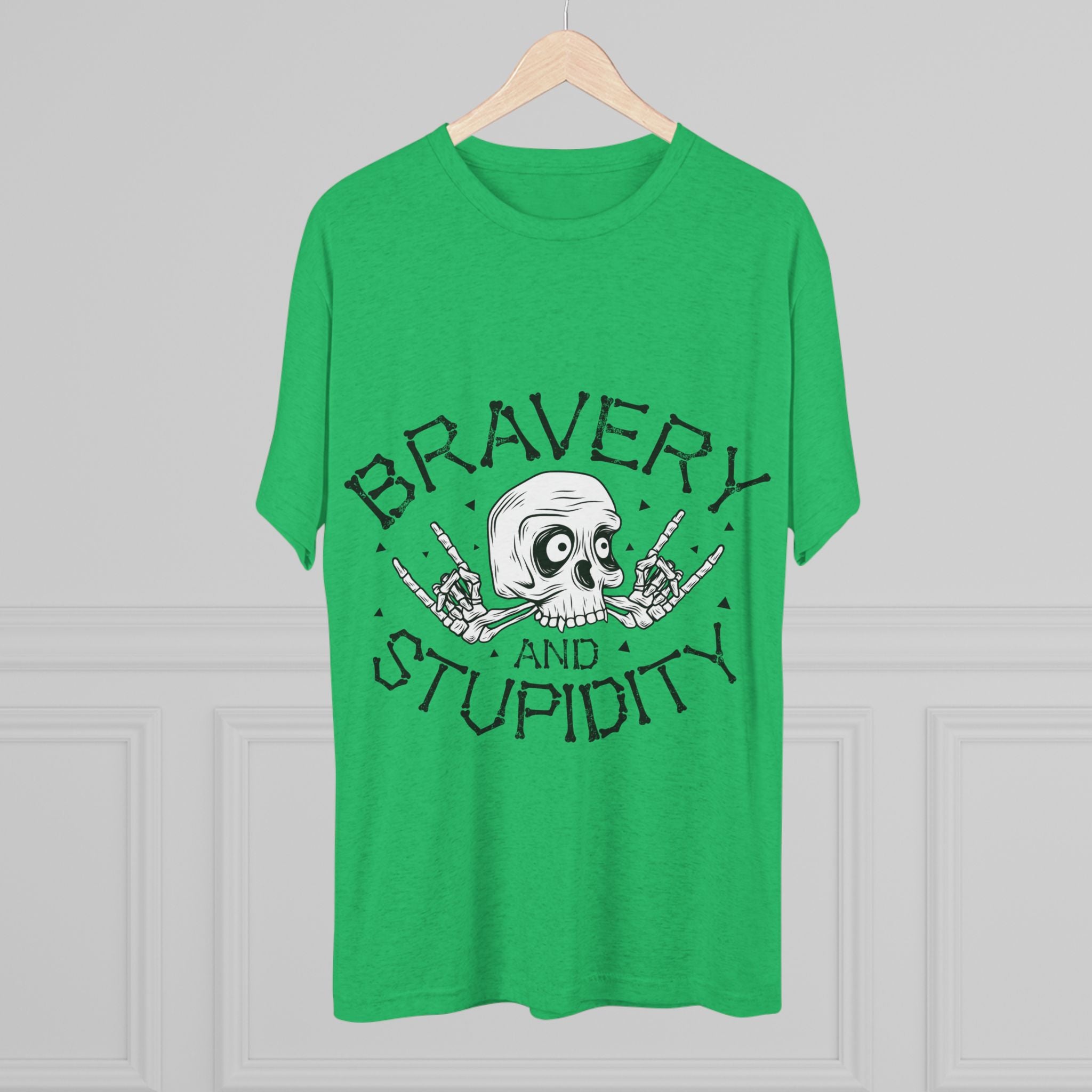 Skull Graphic Crew Tee - Bravery and Stupidity, Unisex T-Shirt, Casual Wear, Gift for Rebels, Halloween Apparel