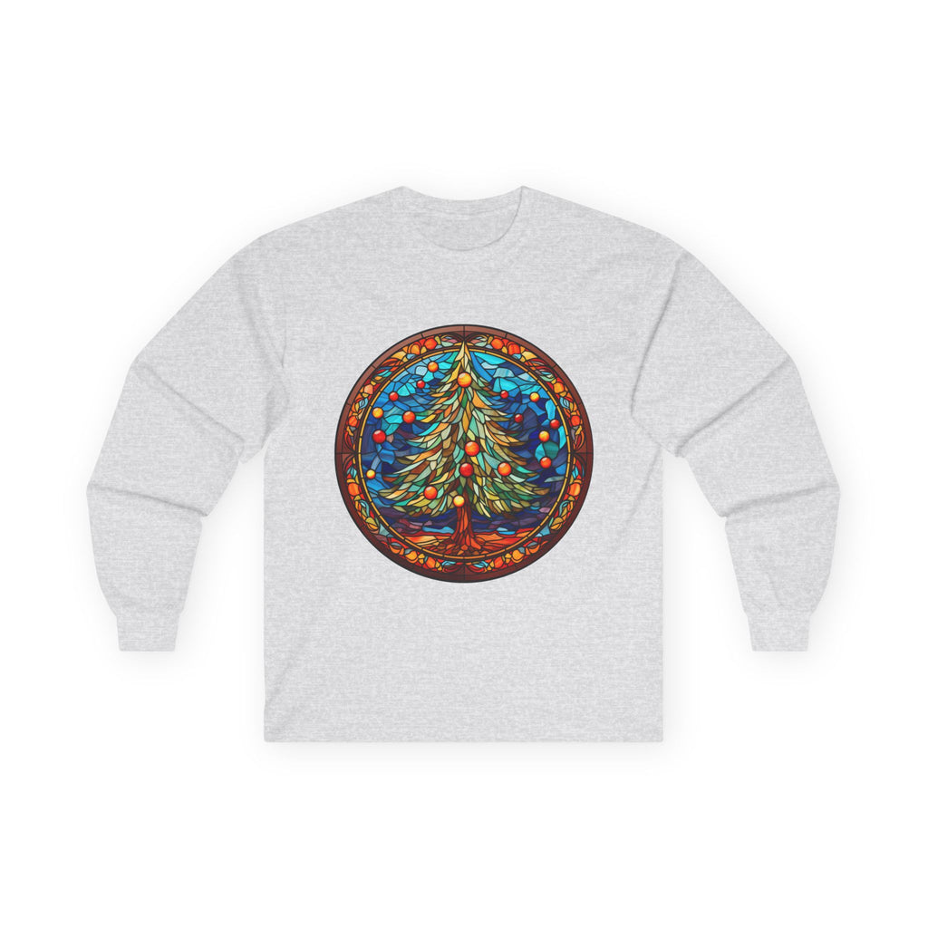 Long Sleeve Tee Stained Glass Christmas Tree Design