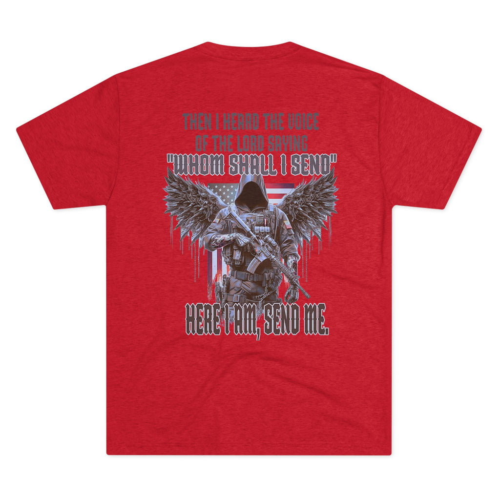Isaiah 6:8 Inspirational Crew Tee, Christian Faith Shirt, Unisex Tri-Blend T-Shirt, Military Themed Tee, Spiritual Gifts for Men and Women