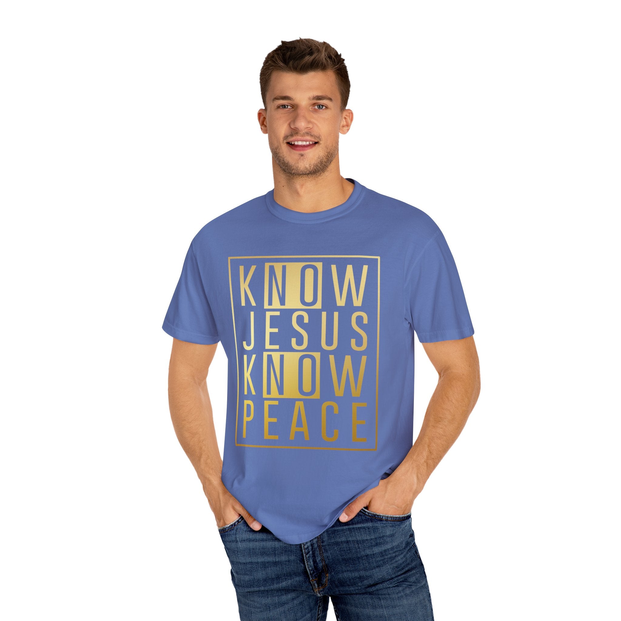 Know Jesus, Know Peace Unisex Garment-Dyed T-shirt | Inspirational Apparel for Faith, Church Events, Gifts, Casual Wear, Summer Outfits