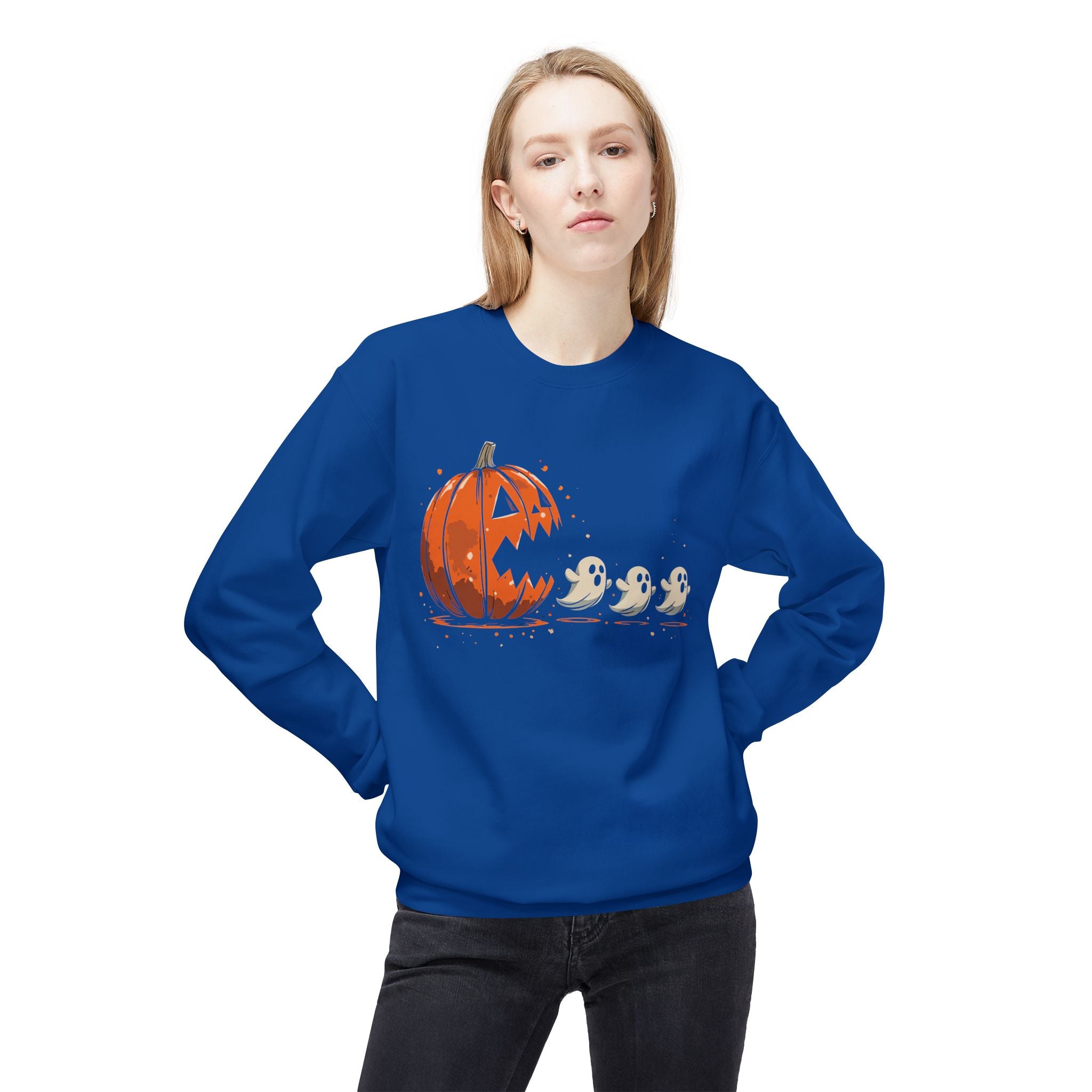 Halloween Ghost & Pumpkin Sweatshirt, Spooky Crewneck, Fall Fashion, Funny Sweatshirt, Halloween Apparel, Unisex Cozy Wear