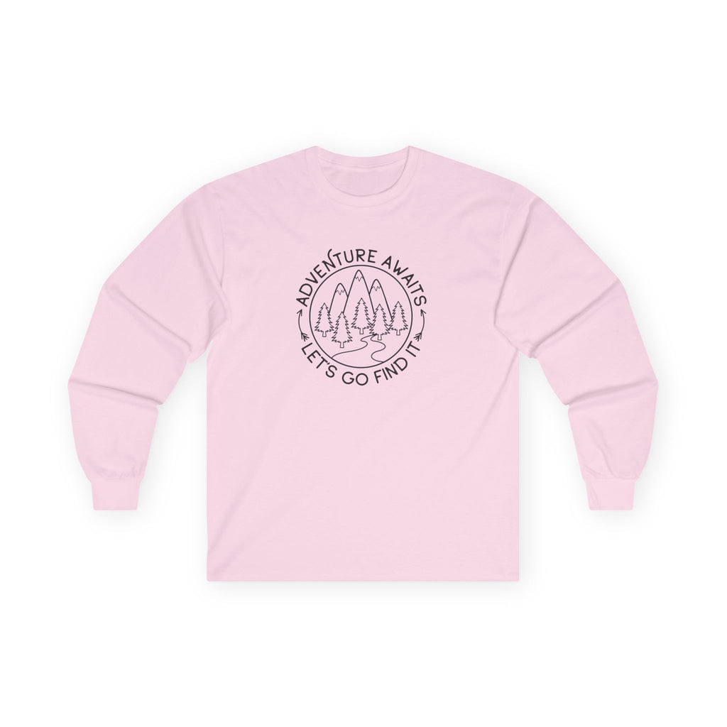 Adventure Awaits Unisex Long Sleeve Tee, Perfect for Outdoor Lovers, Travel Enthusiasts, Gifts, Hiking, Adventure Apparel