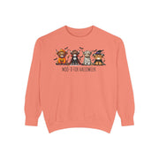 Halloween-Themed Garment-Dyed Unisex Sweatshirt, Cozy Fall Fashion, Cute Pet Designs, Perfect for Halloween Parties, Gift Idea