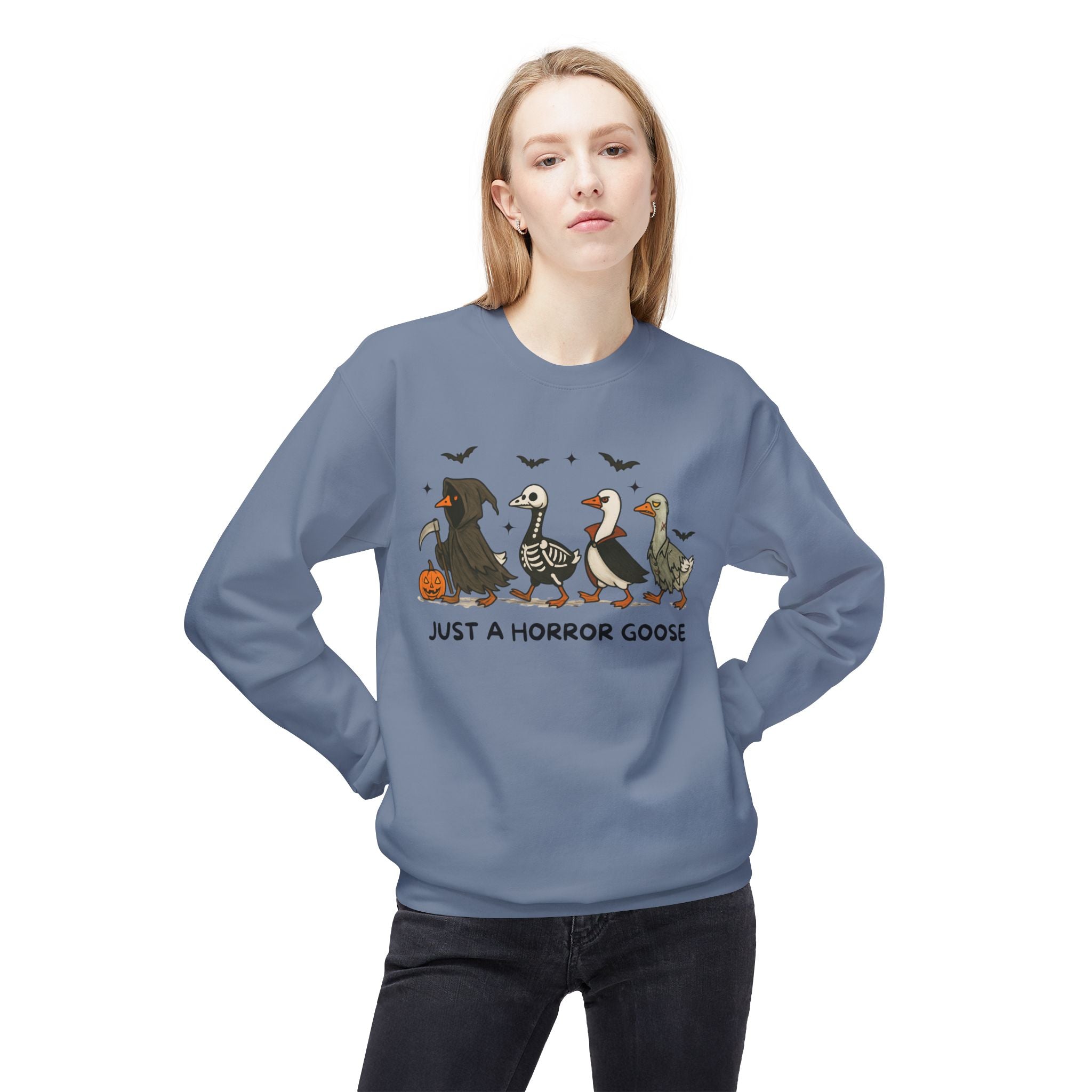Horror Goose Sweatshirt, Funny Halloween Crewneck, Unisex Fleece Sweatshirt, Cozy Gift for Goose Lovers, Spooky Fall Apparel