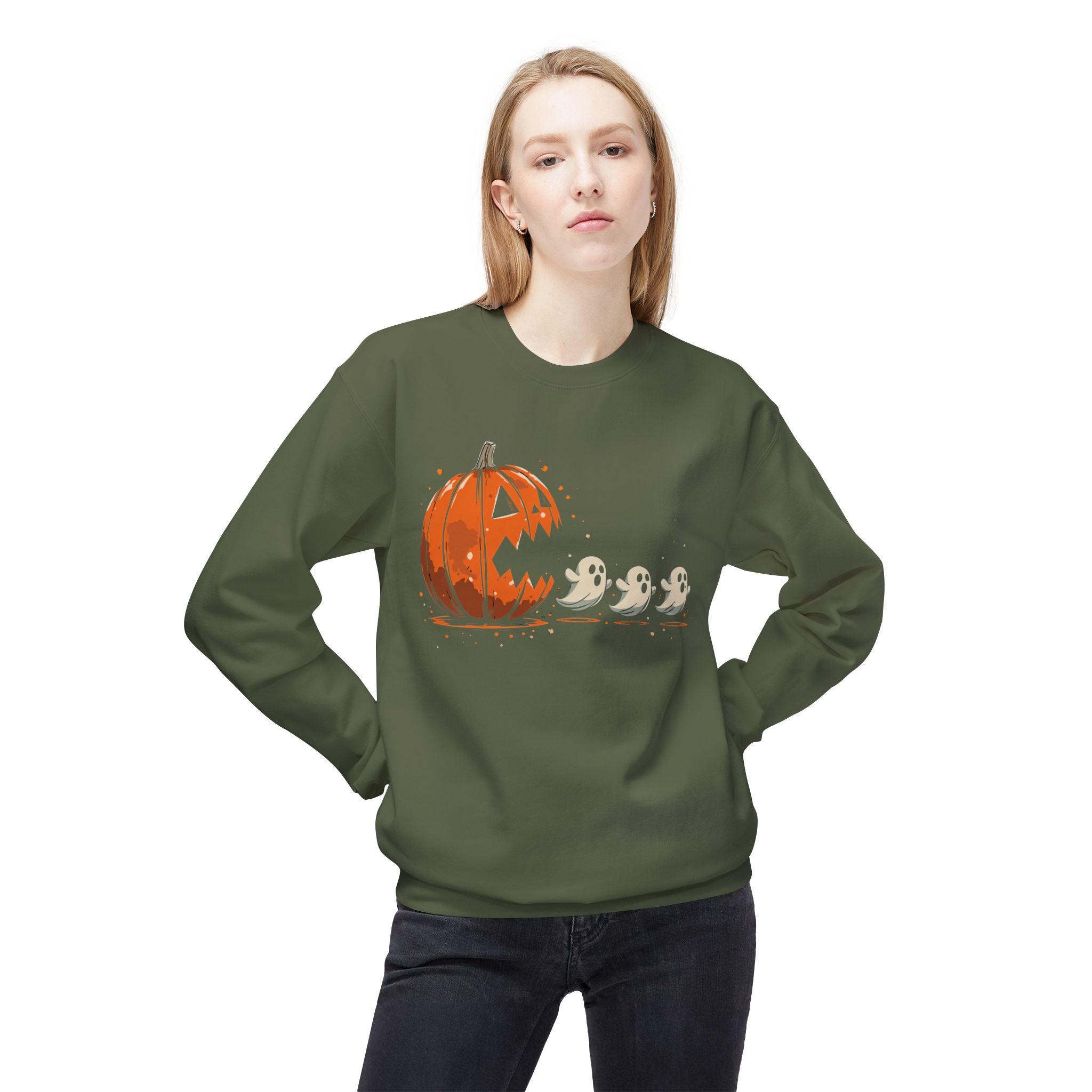 Halloween Ghost & Pumpkin Sweatshirt, Spooky Crewneck, Fall Fashion, Funny Sweatshirt, Halloween Apparel, Unisex Cozy Wear
