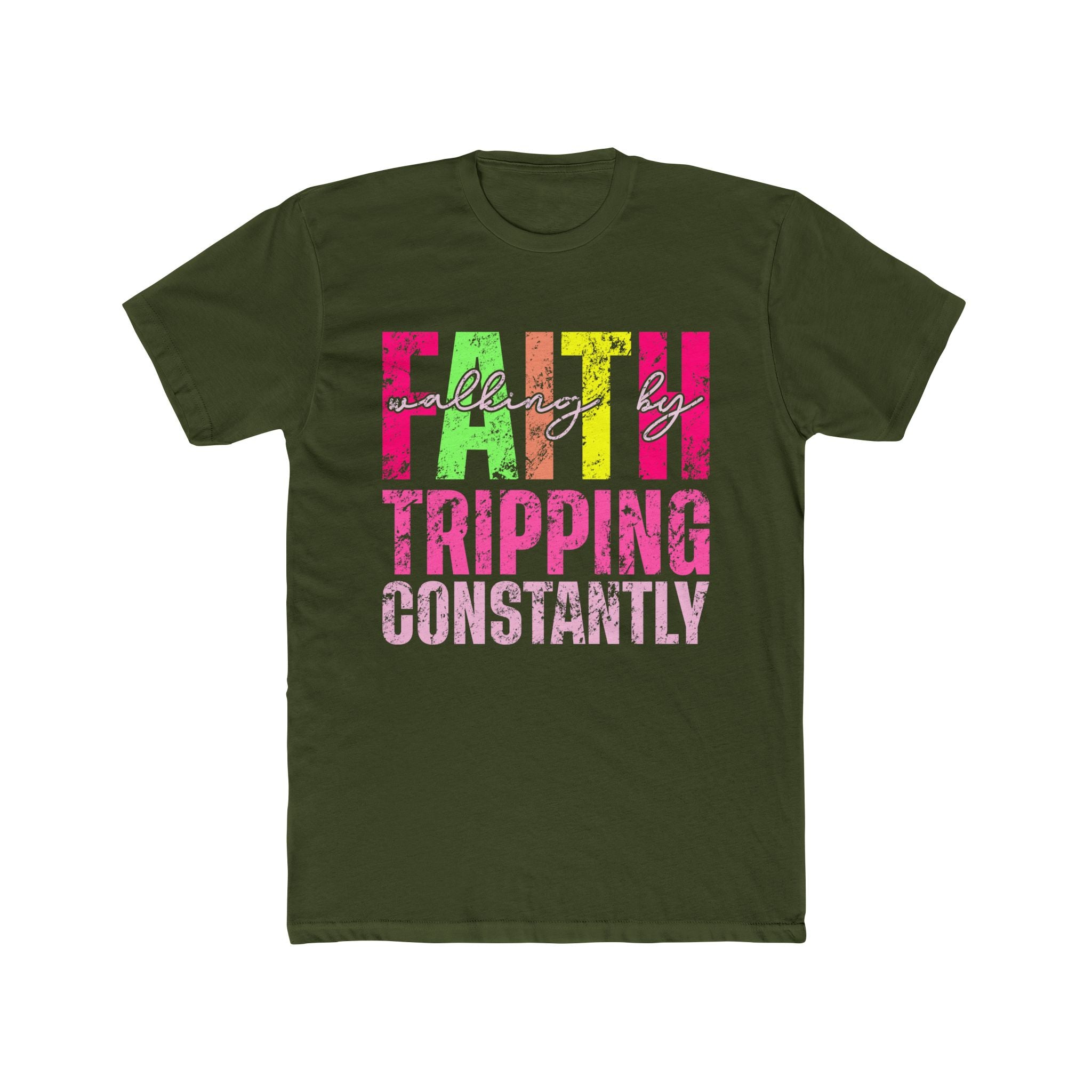 Christian Tee - Funny Bright Colorful Walking by Faith Unisex Cotton Crew Tee