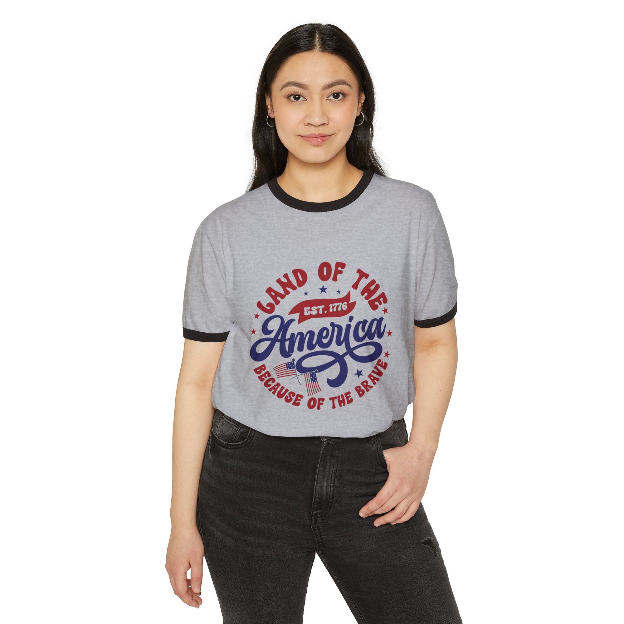 Ringer T-Shirt Land of the Free Because of the Brave
