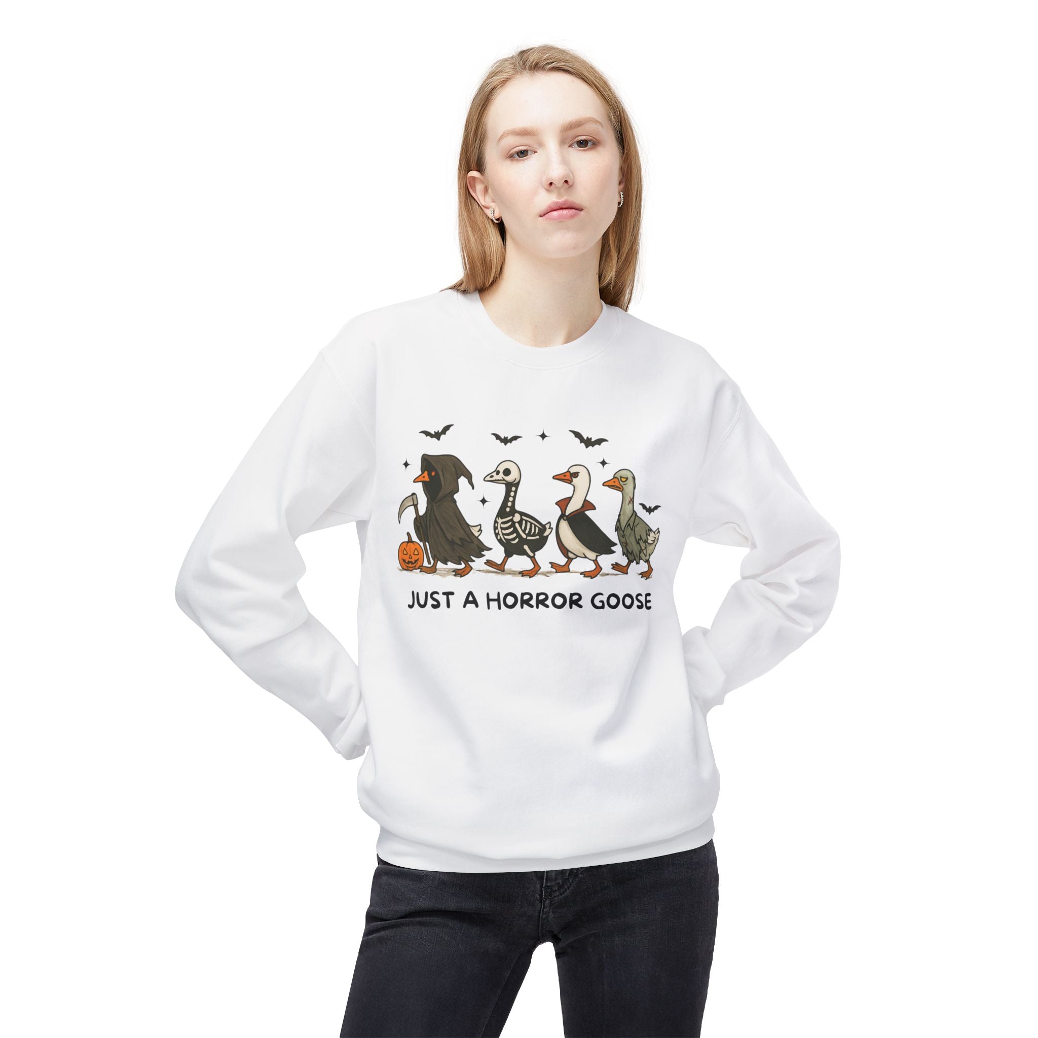 Horror Goose Sweatshirt, Funny Halloween Crewneck, Unisex Fleece Sweatshirt, Cozy Gift for Goose Lovers, Spooky Fall Apparel