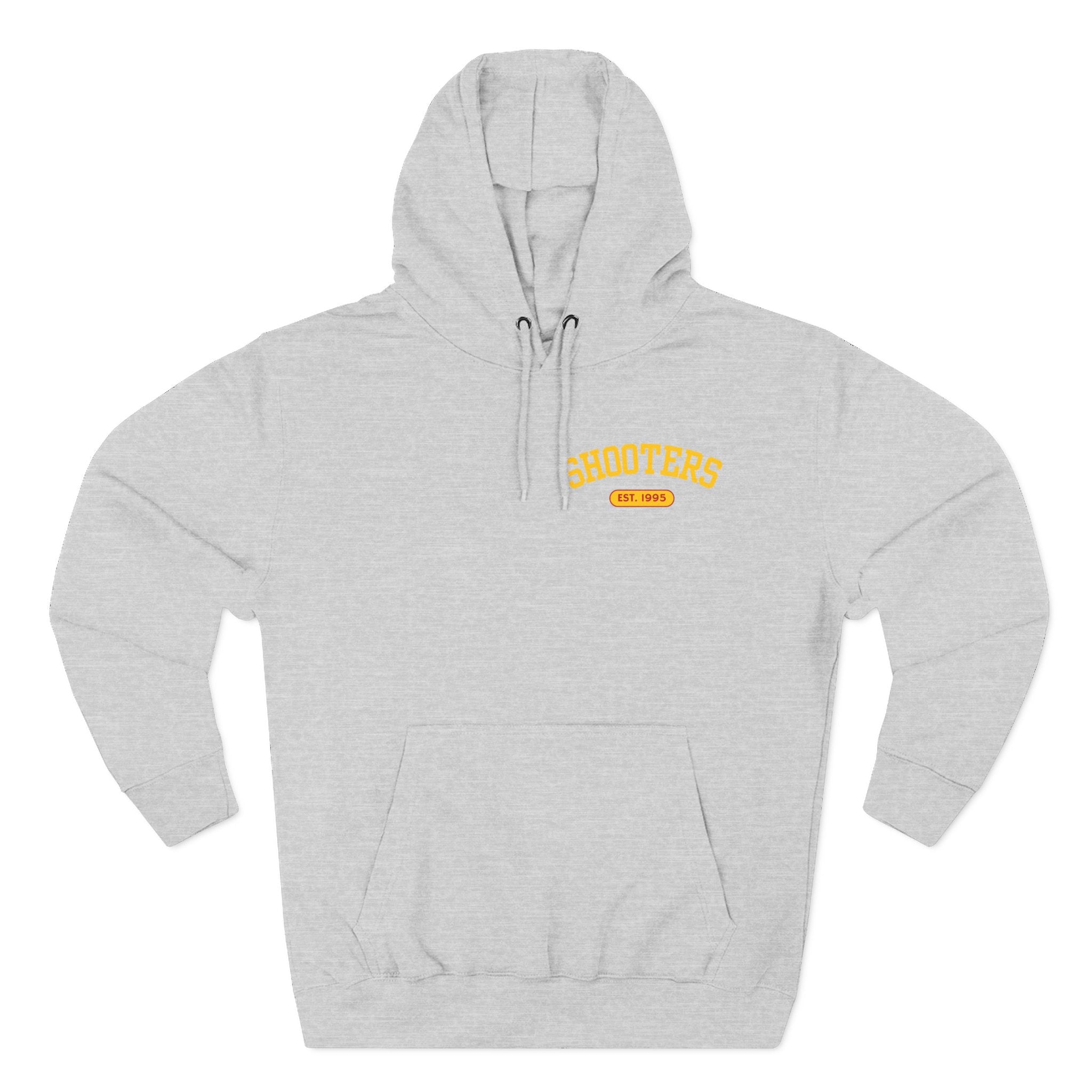 Shooter's Three-Panel Fleece Hoodie, Cozy Sweatshirt, Casual Streetwear, Unique Gift, Holiday Apparel, Stylish Layering