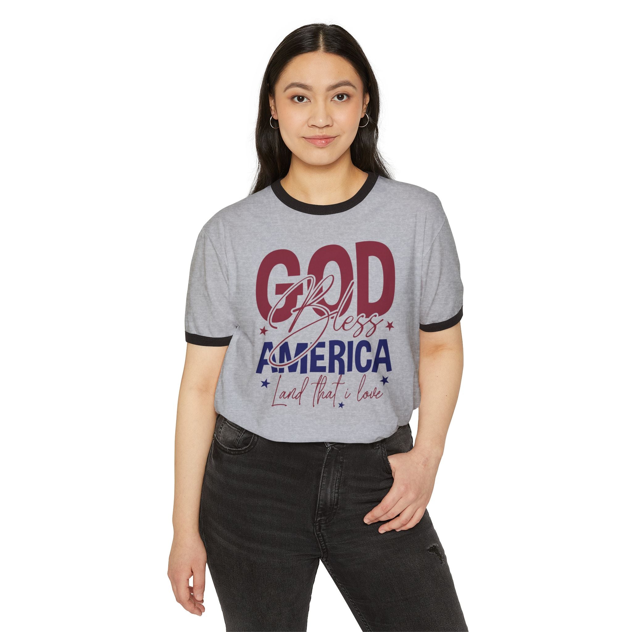 Ringer T-Shirt God Bless America Patriotic Tee