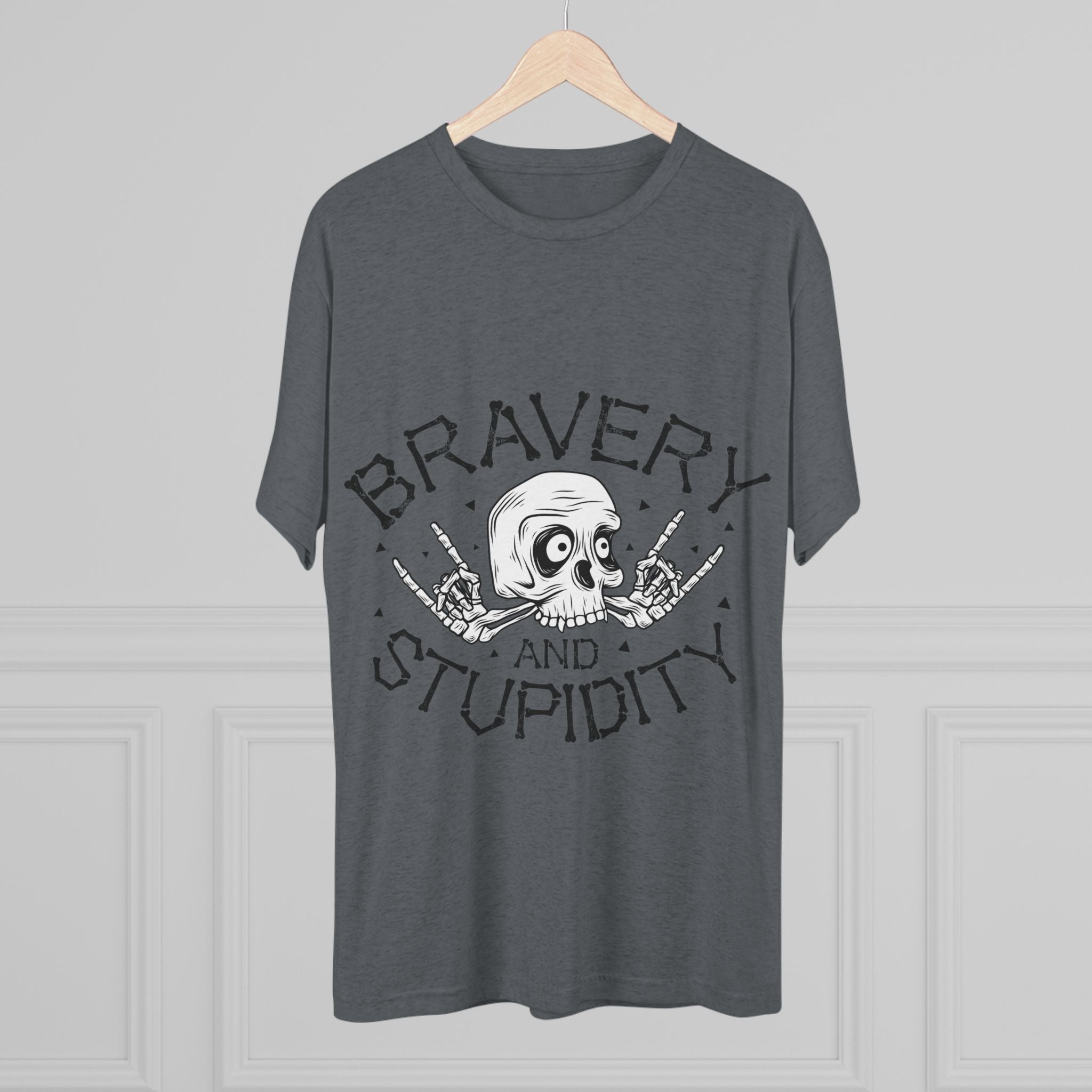 Skull Graphic Crew Tee - Bravery and Stupidity, Unisex T-Shirt, Casual Wear, Gift for Rebels, Halloween Apparel