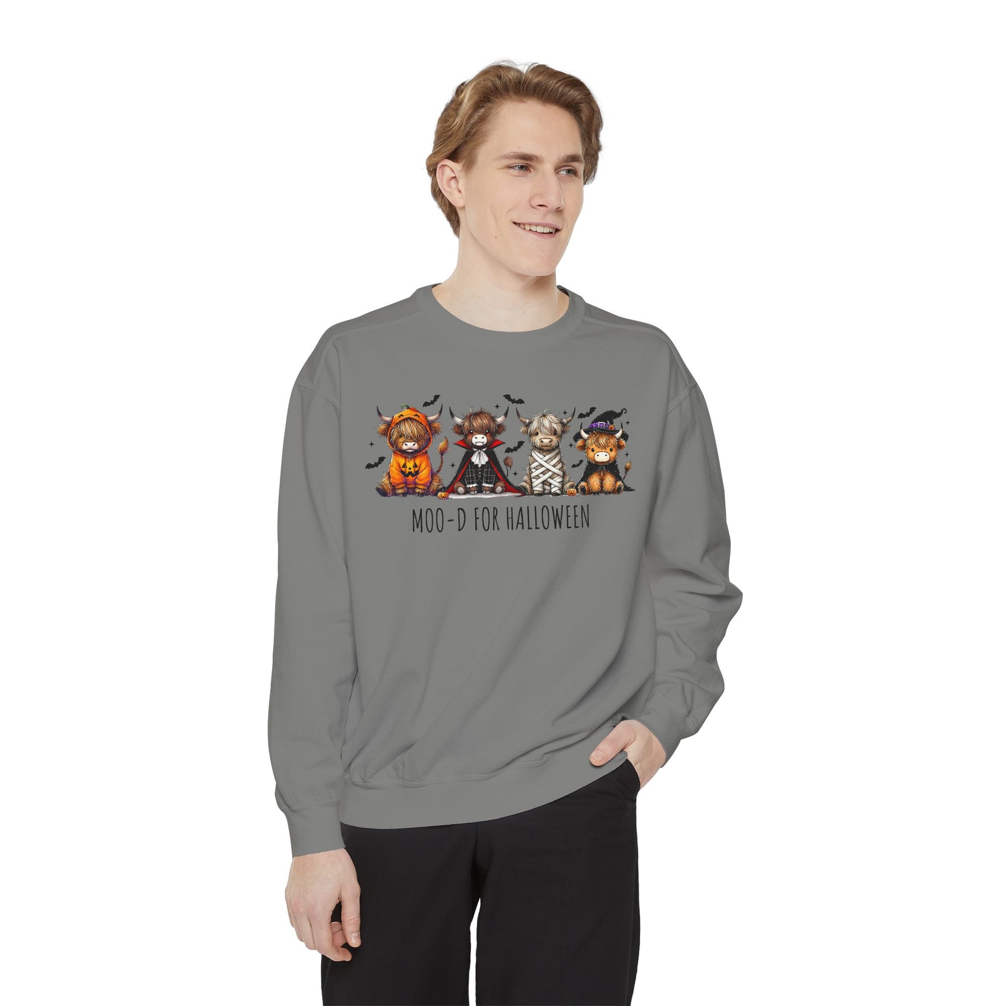 Halloween-Themed Garment-Dyed Unisex Sweatshirt, Cozy Fall Fashion, Cute Pet Designs, Perfect for Halloween Parties, Gift Idea