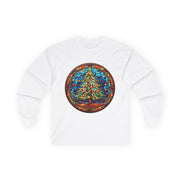 Long Sleeve Tee Stained Glass Christmas Tree Design