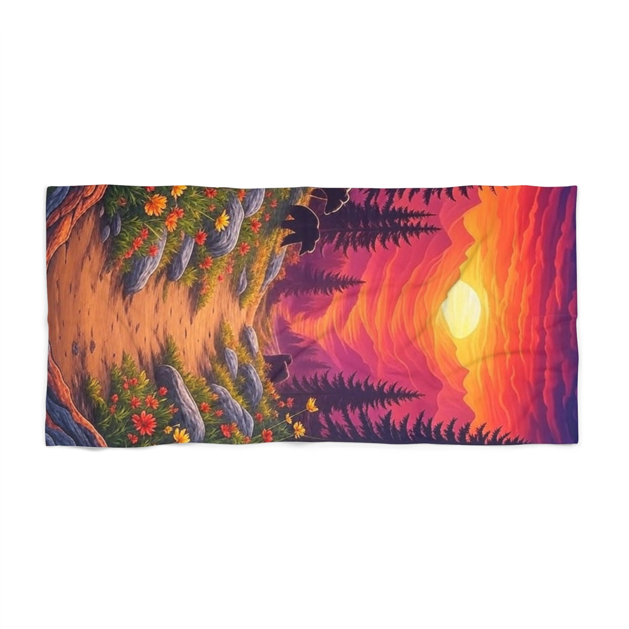 Sunset Landscape Beach Towel, Vibrant Summer Essentials, Perfect for Poolside, Picnics, Gifts for Beach Lovers, Travel Accessory