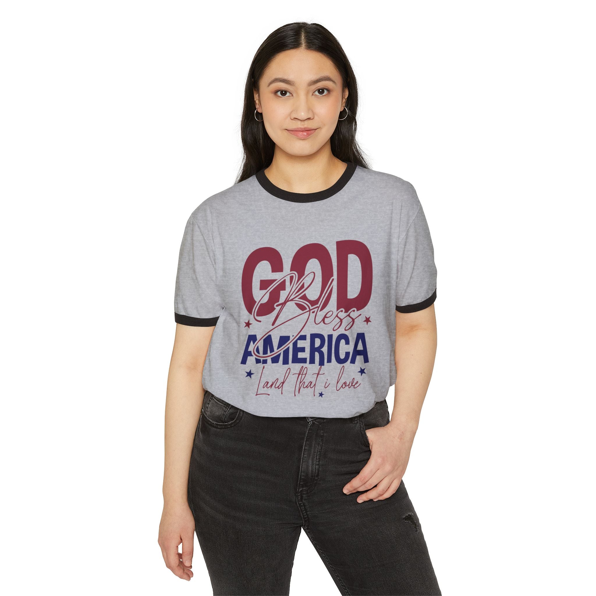 Ringer T-Shirt God Bless America Patriotic Tee