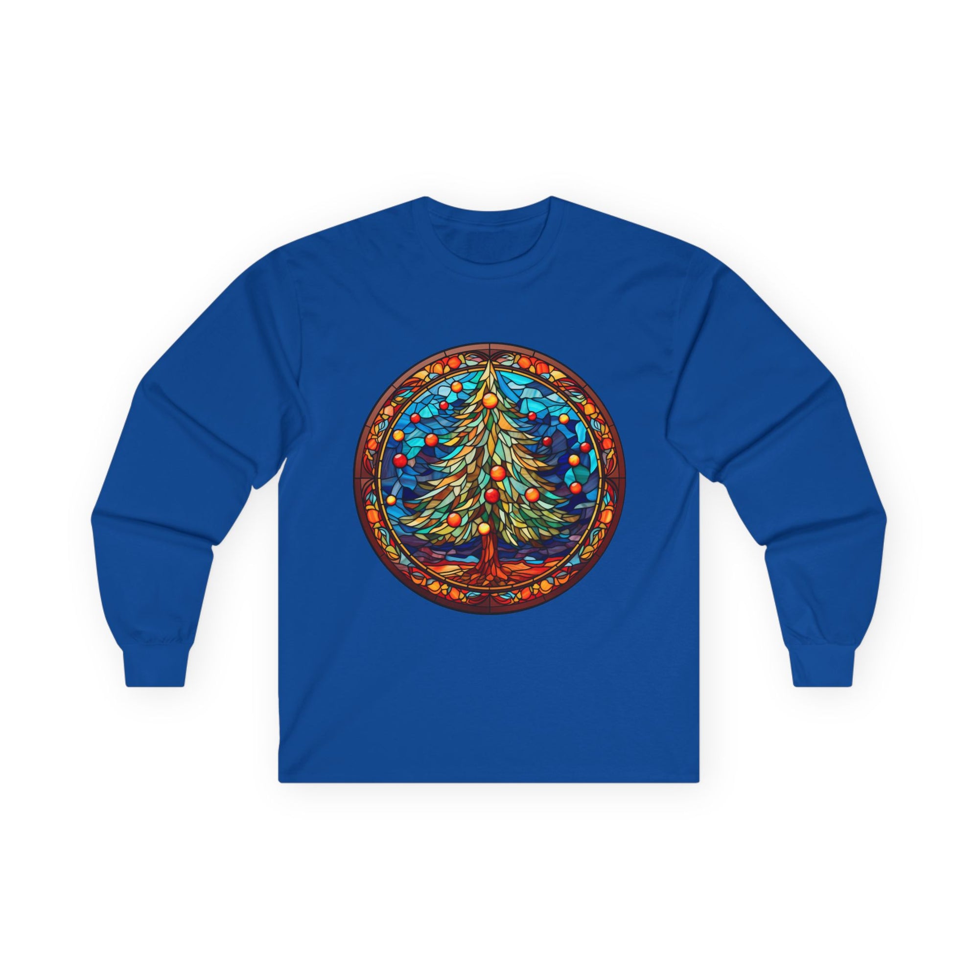 Long Sleeve Tee Stained Glass Christmas Tree Design